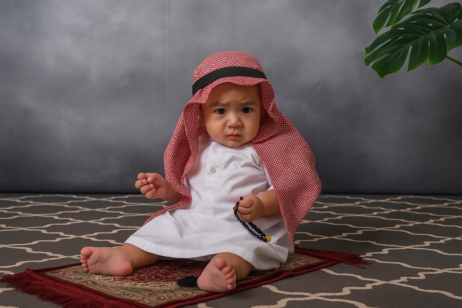 Baby boys abaya full sets, abaya and red & black turban free for age 0-2 years old