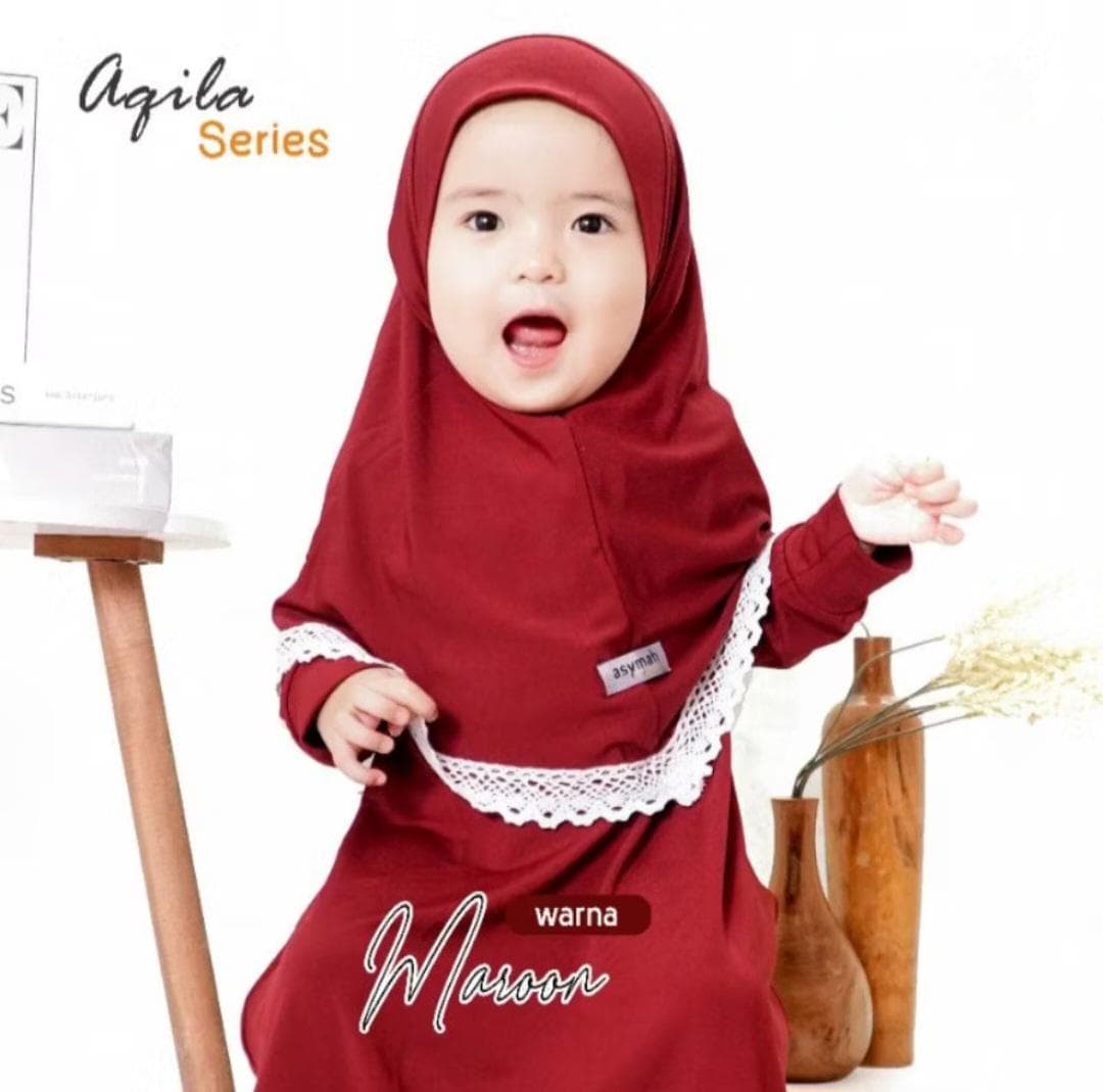 0-3 years old Baby hijab and dress Maroon colour AQILA series | toddler hijab | children hijab - image 4