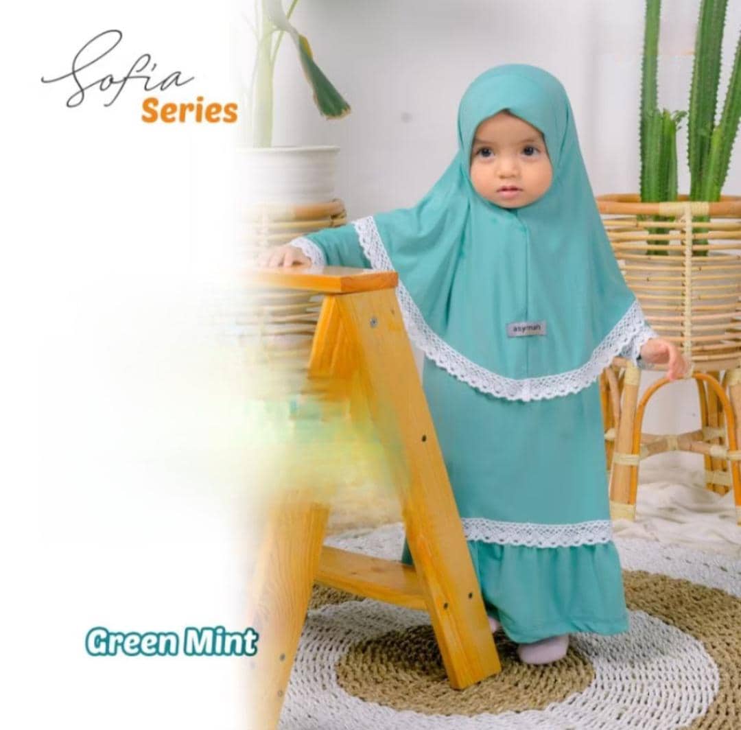 0-3 years old Baby hijab and dress Green Mint colour SOFIA series | toddler hijab | children hijab
