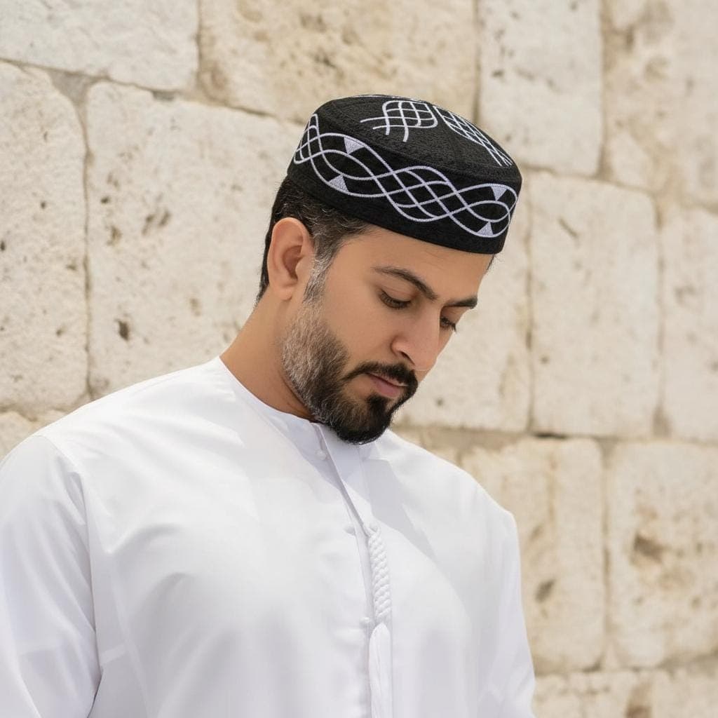 Mens kufi ethnic series white colors, Prayer hat, Muslim hat, muslim cap kufiah - image 3