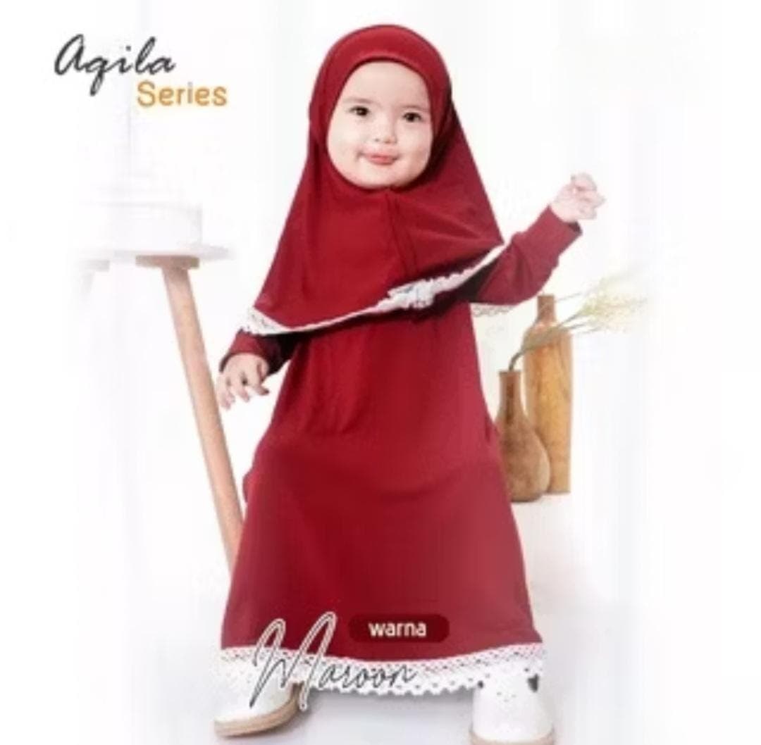 0-3 years old Baby hijab and dress Maroon colour AQILA series | toddler hijab | children hijab - image 3