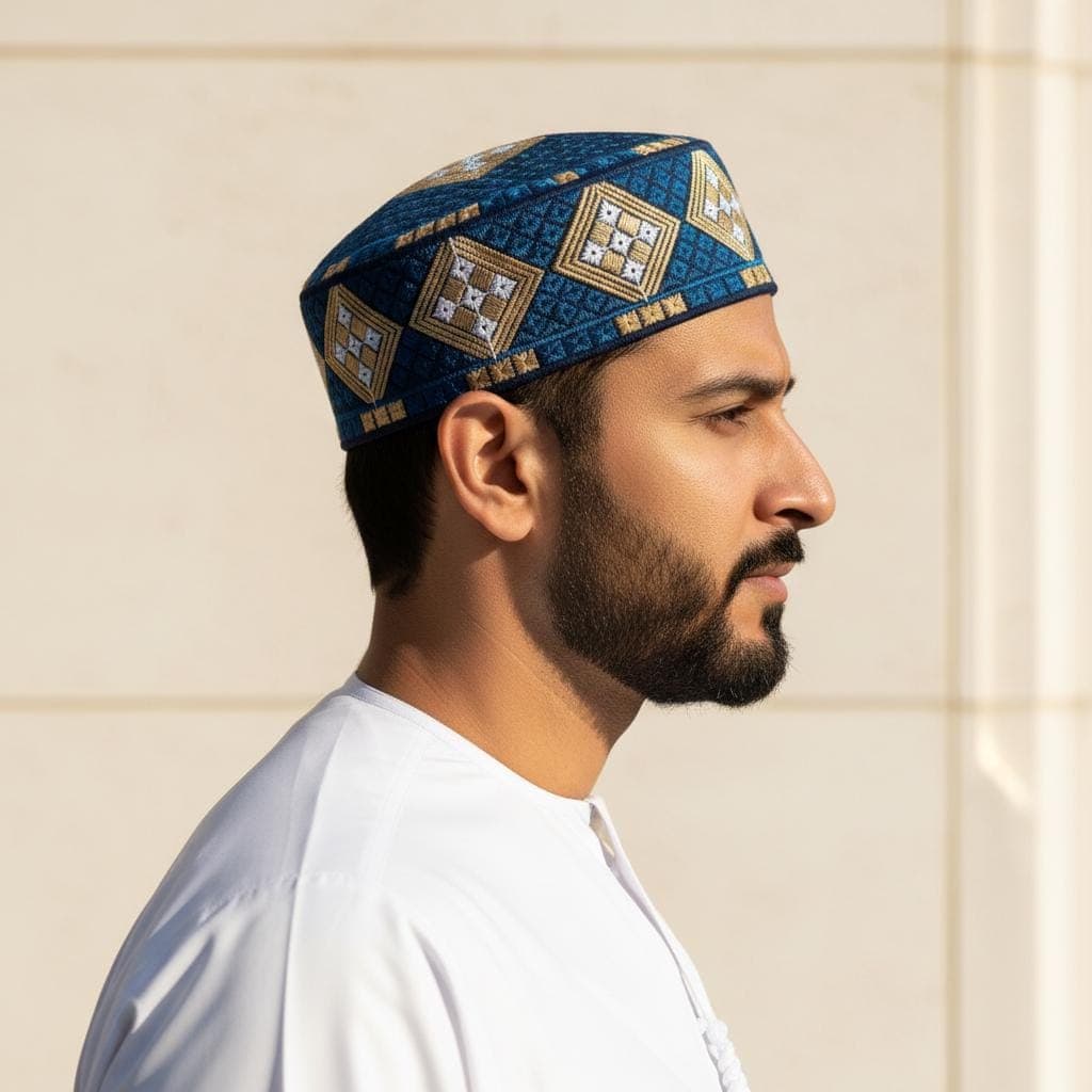Mens kufi ethnic series blue series, Prayer hat, Muslim hat, muslim cap kufiah - image 3