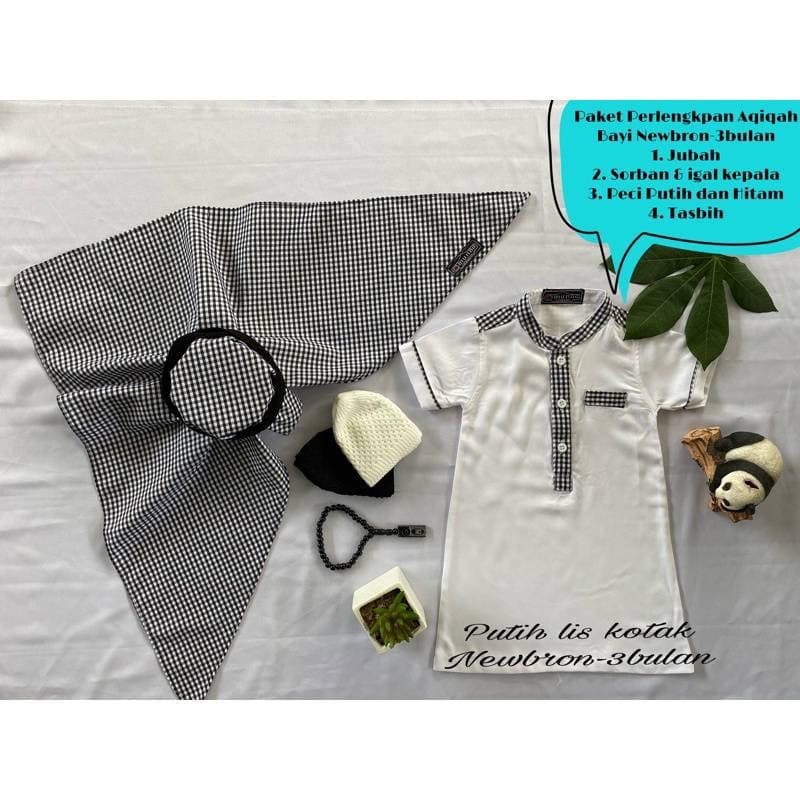Baby boys abaya full sets for age 0-24 months white Black checkered lis - image 5