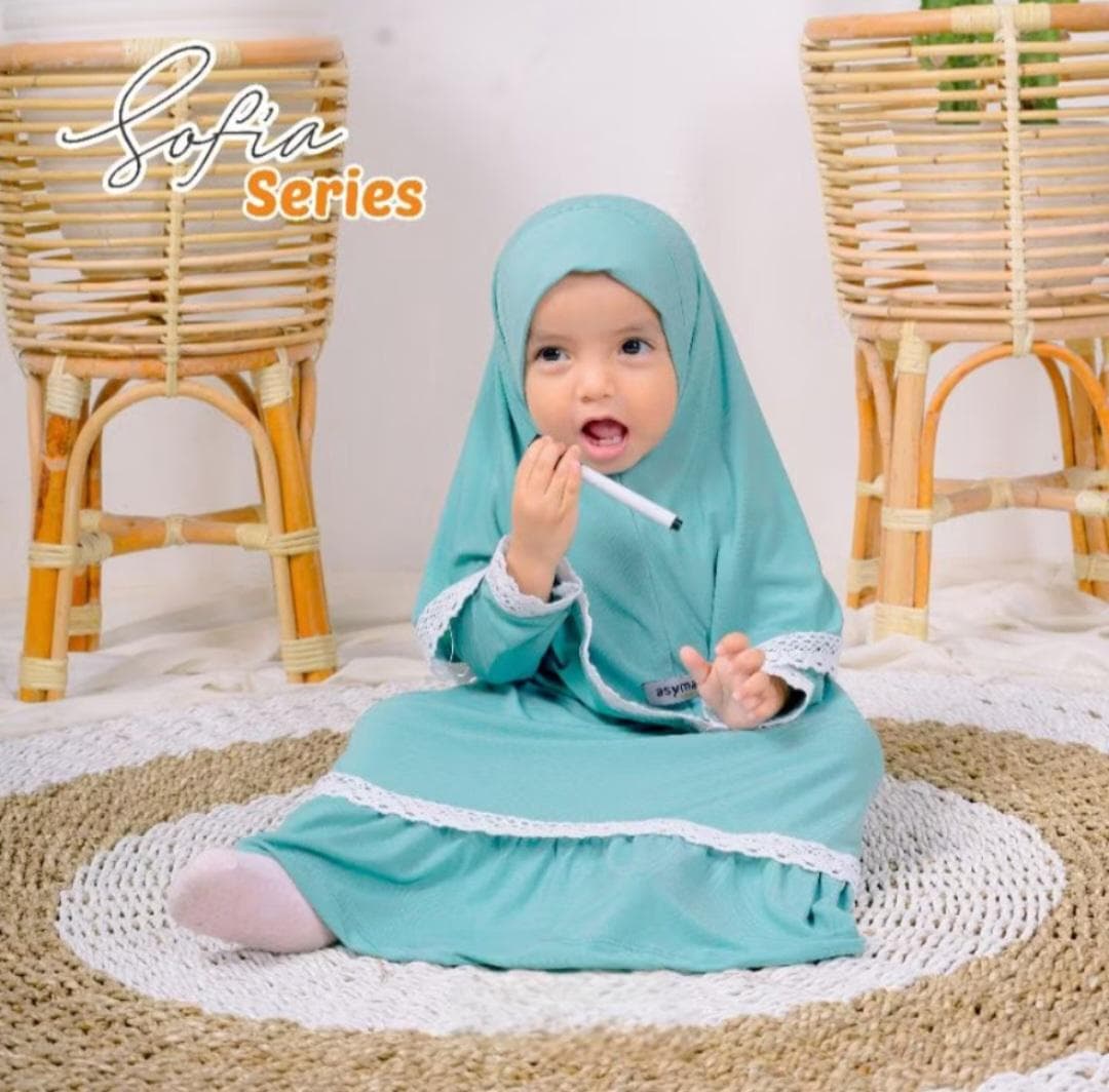 0-3 years old Baby hijab and dress Green Mint colour SOFIA series | toddler hijab | children hijab - image 4