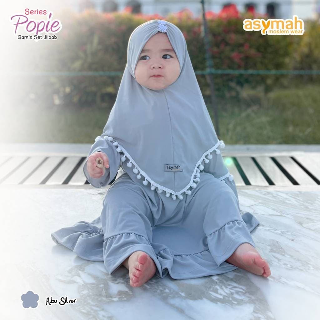 0-3 years old Baby hijab and dress SILVER colour POPI series - image 4