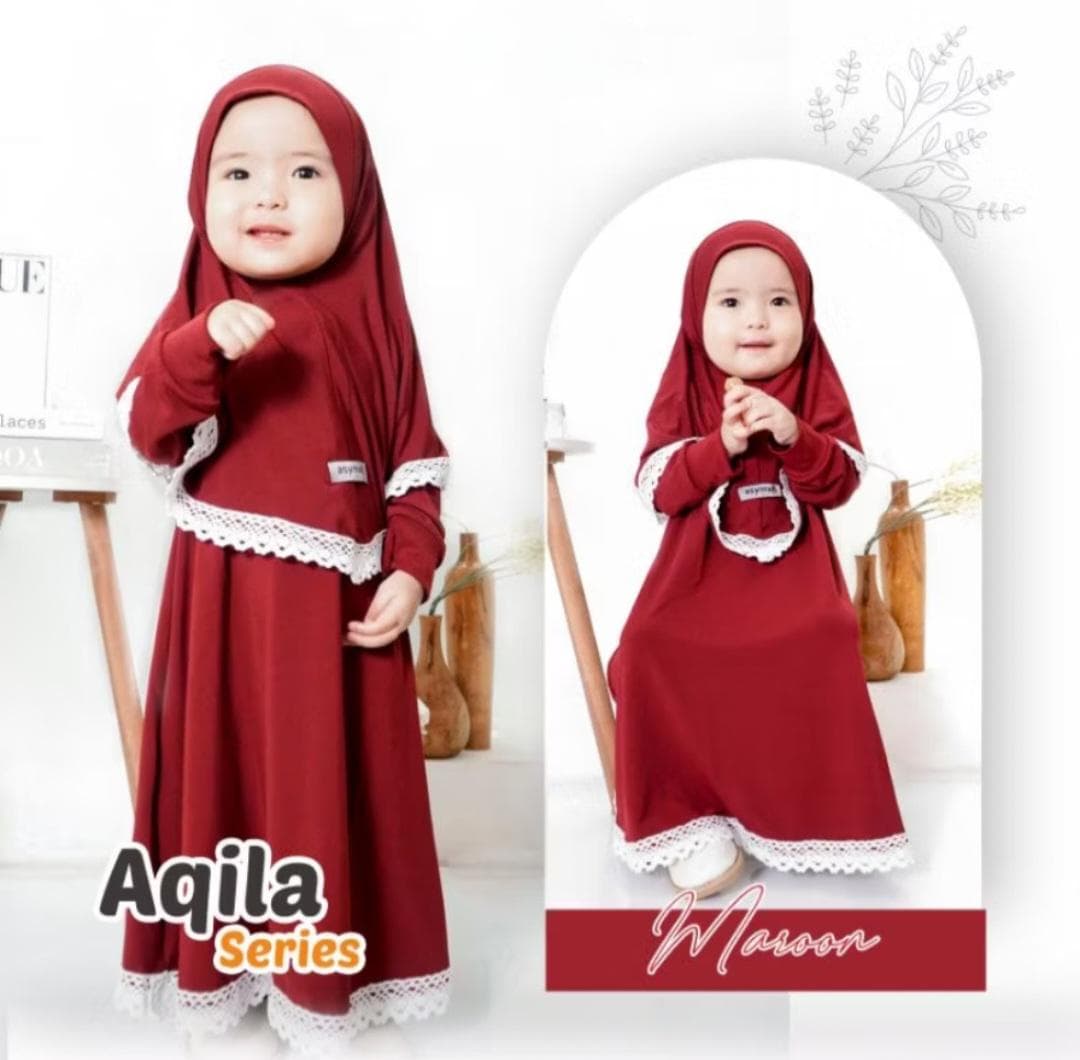 0-3 years old Baby hijab and dress Maroon colour AQILA series | toddler hijab | children hijab