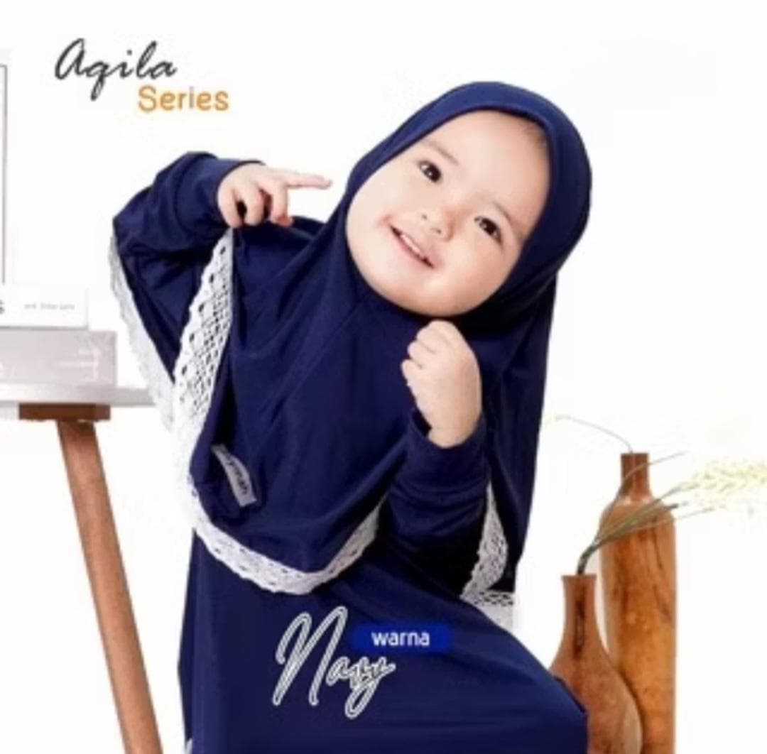 0-3 years old Baby hijab and dress Navy colour AQILA series | toddler hijab | children hijab - image 5