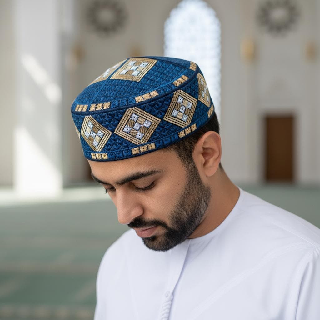 Mens kufi ethnic series blue series, Prayer hat, Muslim hat, muslim cap kufiah