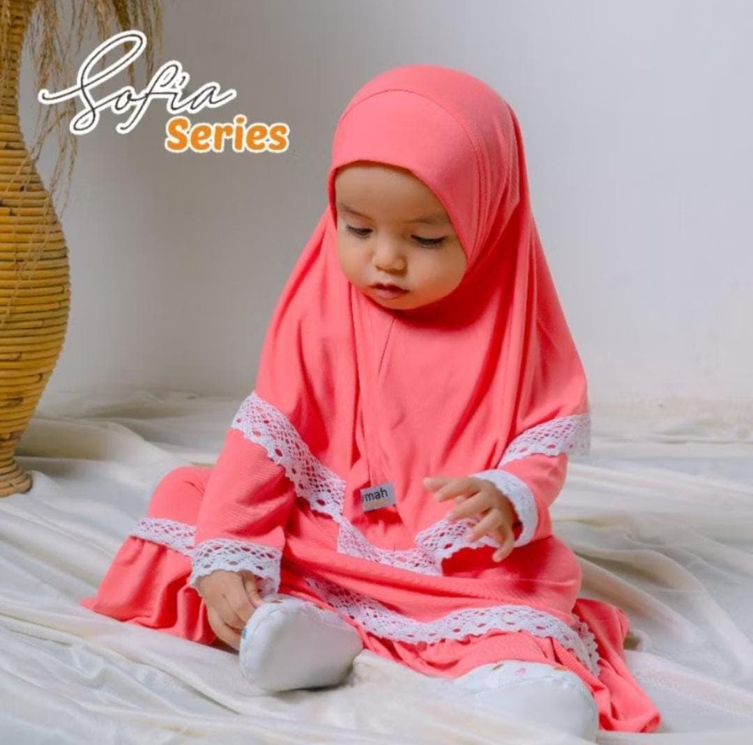 0-3 years old Baby hijab and dress Pink salem colour SOFIA series | toddler hijab | children hijab - image 5