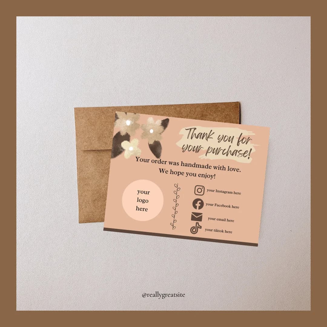 Thank you postcard template editable for small business, customizable, Thanks for your purchase card, printable business thank you card