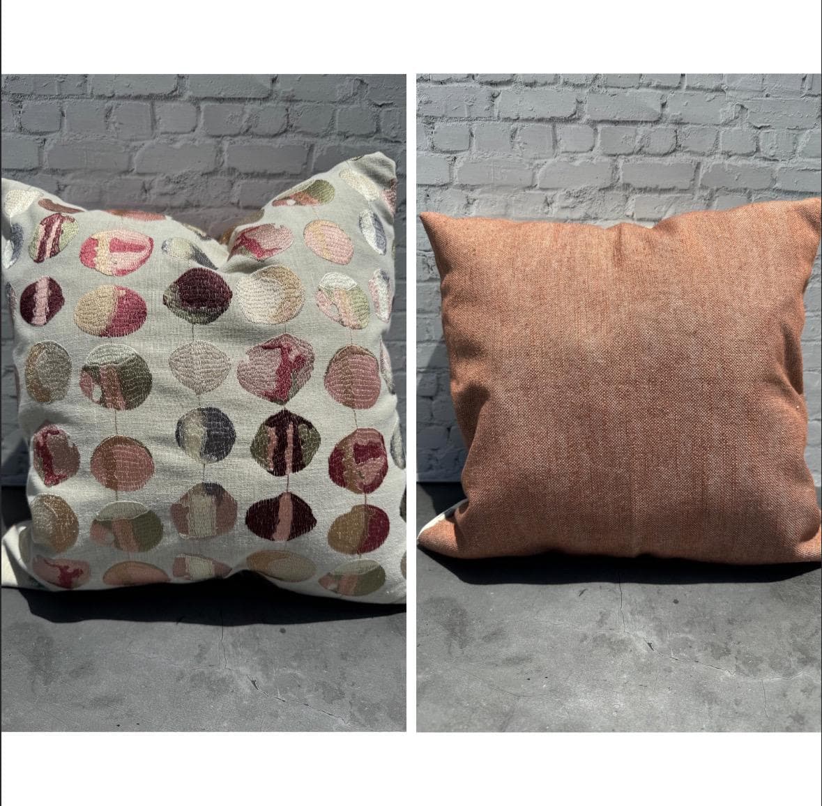 Embroidered Floral Throw Pillow Cover, Art Nouveau Beige Cushion (16x16 inch) - image 3