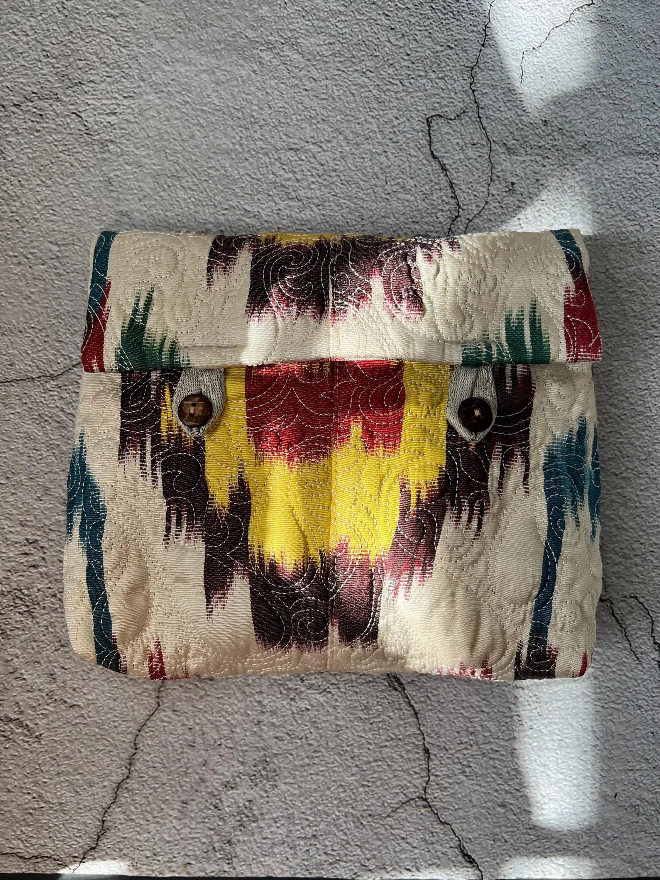 Ikat Quilted Purse Organizer, Vintage Buttoned Pouch