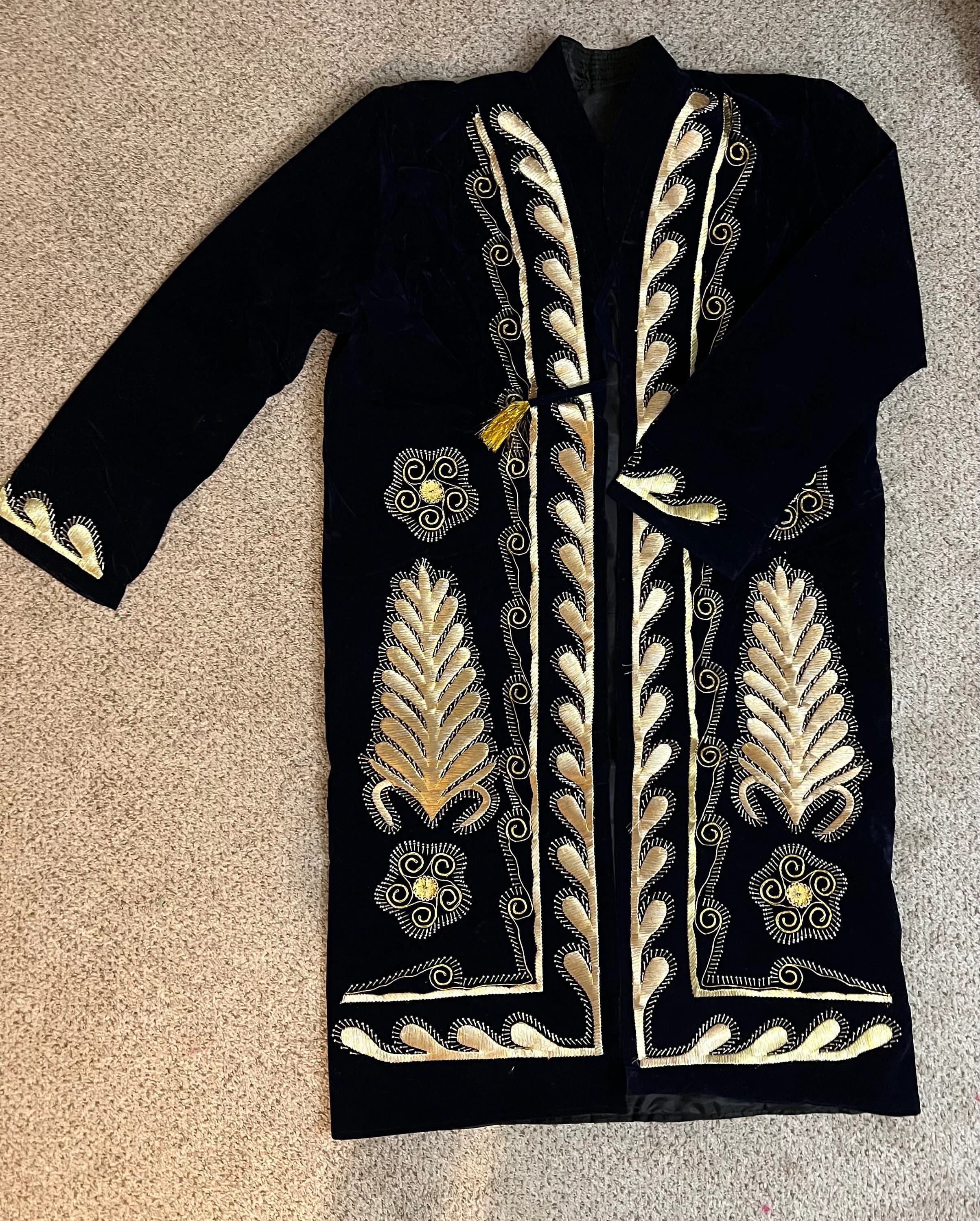 Handmade Zardozi Velvet Chapan, Bukhara Embroidered Coat