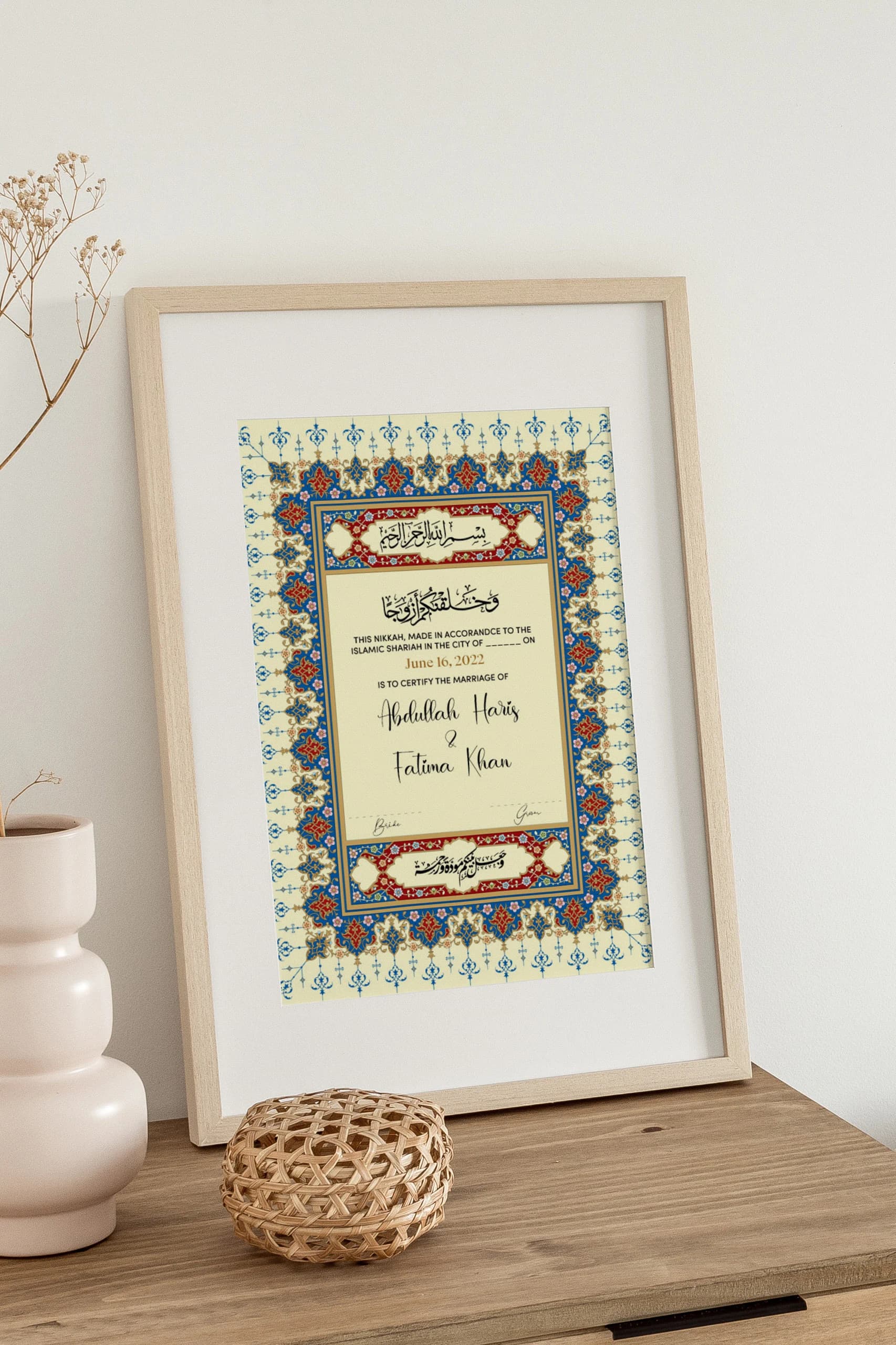 Personalized Islamic Wedding Certificate Template, Muslim Digital Editable Prints, Wedding Souvenir, Floral Marriage Certificate Sign Gifts - image 4
