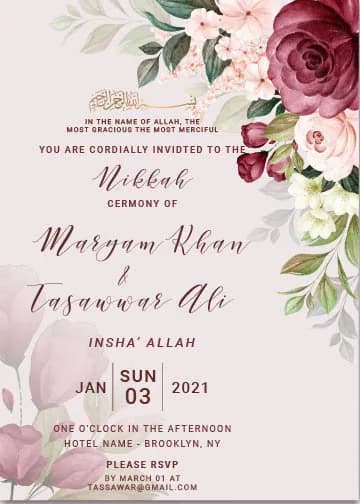 Muslim Wedding Invitation, Nikah Invitation, Nikkah Invite Template, Editable Islamic Wedding Card,Walima Invite, Islamic Wedding Invitation - image 4