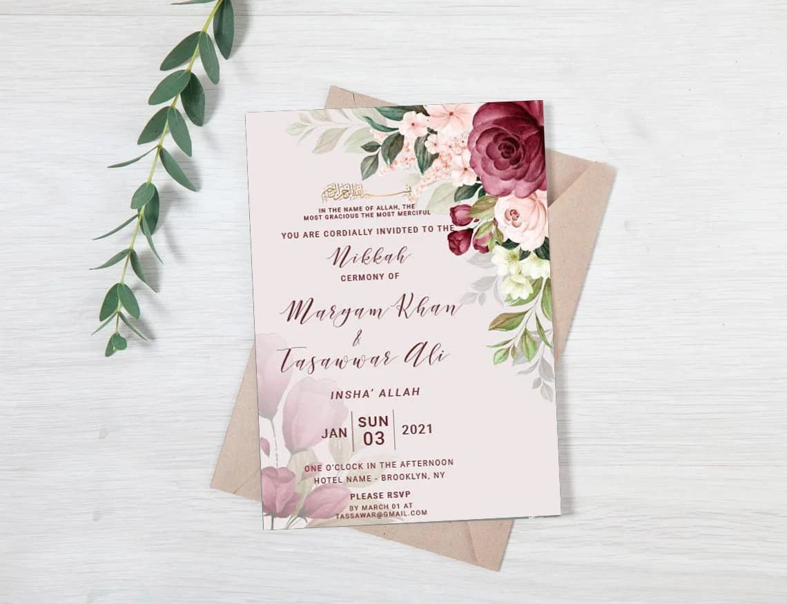 Muslim Wedding Invitation, Nikah Invitation, Nikkah Invite Template, Editable Islamic Wedding Card,Walima Invite, Islamic Wedding Invitation