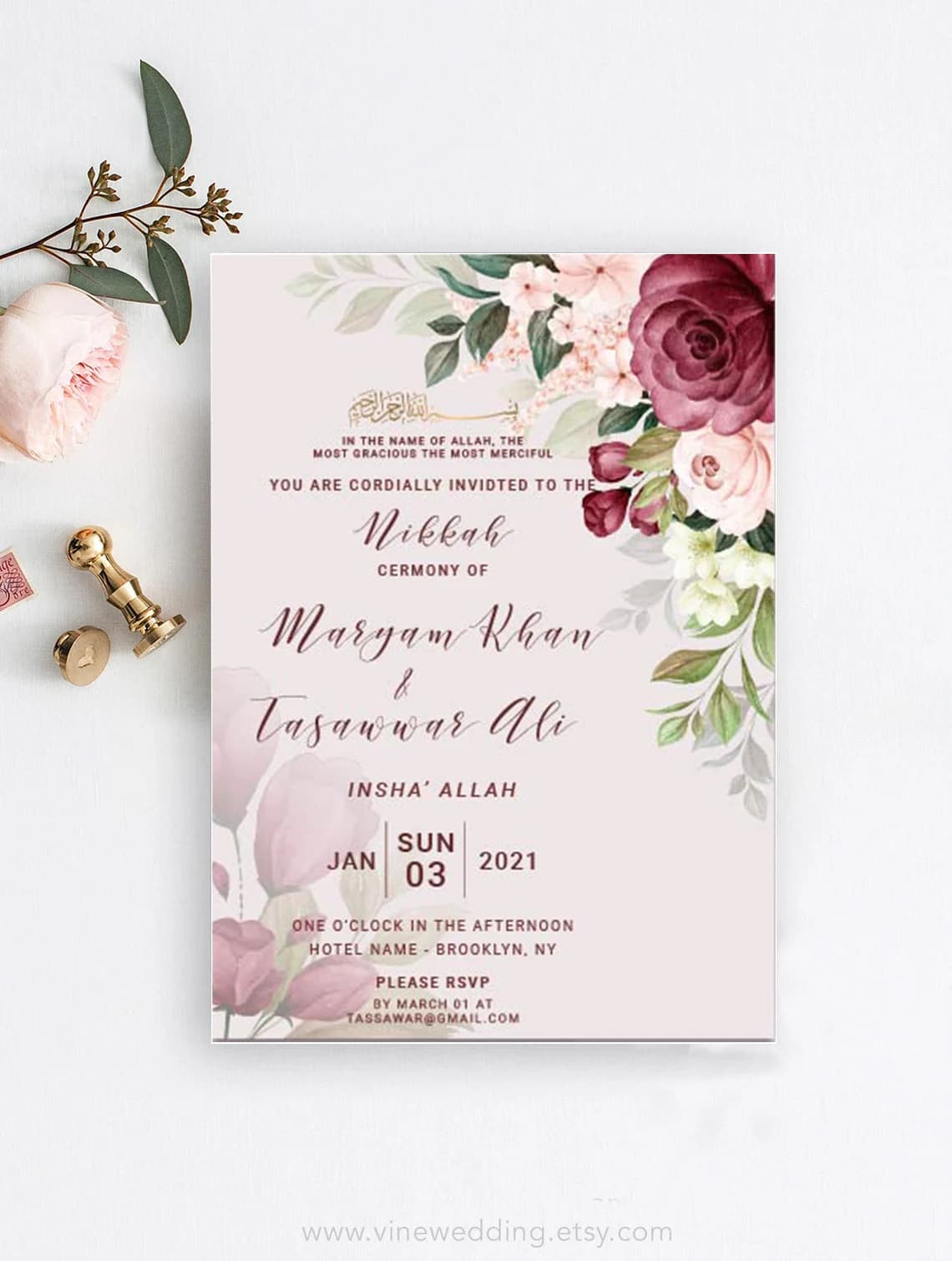 Muslim Wedding Invitation, Nikah Invitation, Nikkah Invite Template, Editable Islamic Wedding Card,Walima Invite, Islamic Wedding Invitation - image 3