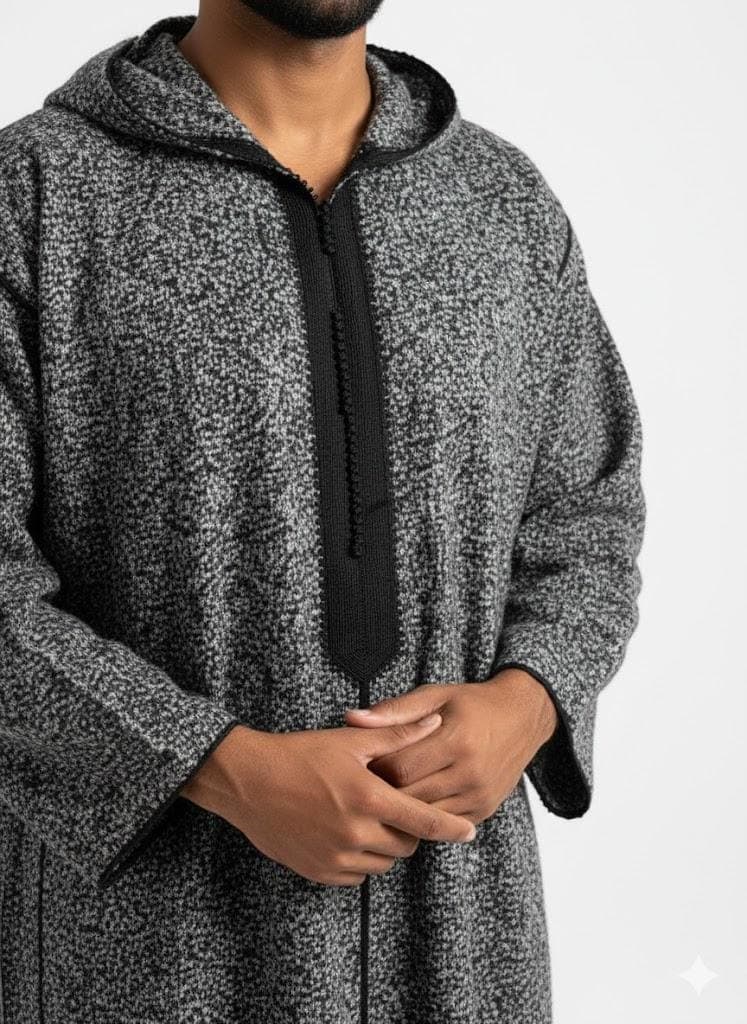 Moroccan winter Djellaba, thick handmade wool hooded thobe, hooded coat for men