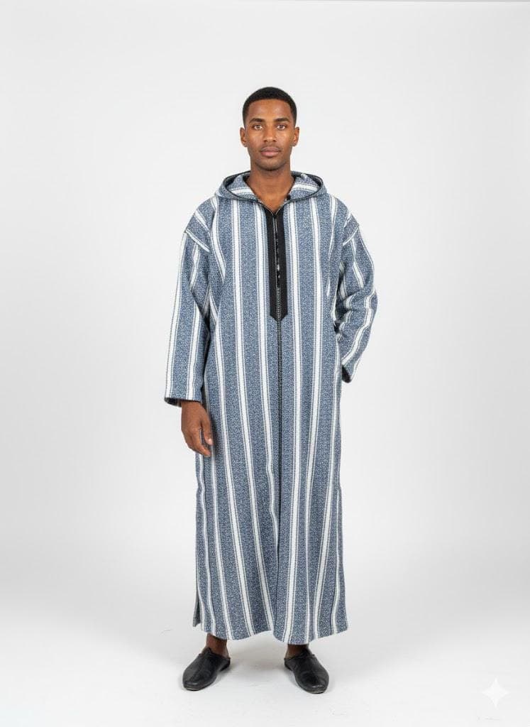 Handmade Thick Wool Moroccan Djellaba - Striped Winter Kaftan