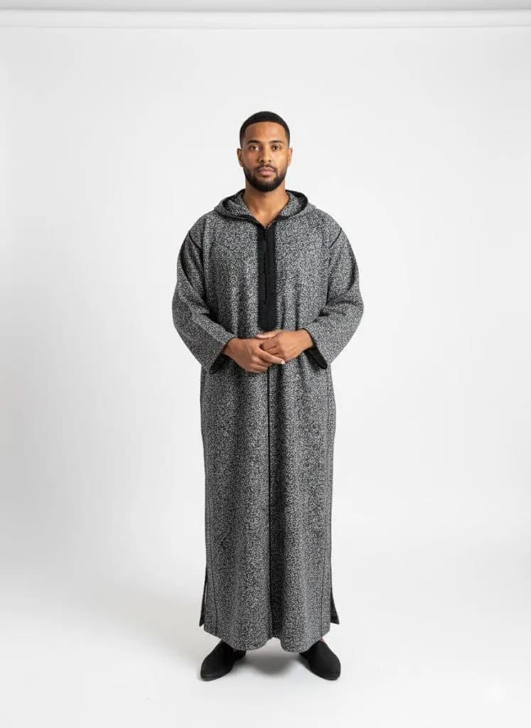 Moroccan winter Djellaba, thick handmade wool hooded thobe, hooded coat for men