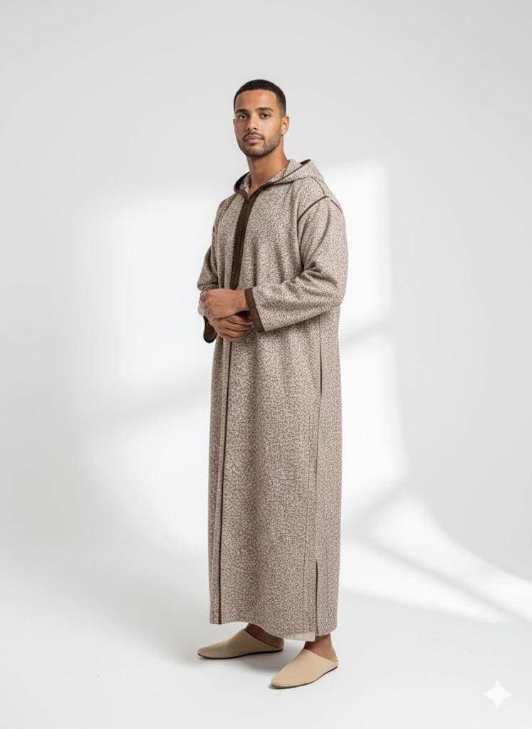 Moroccan winter Djellaba, thick handmade wool hooded thobe, hooded coat for men