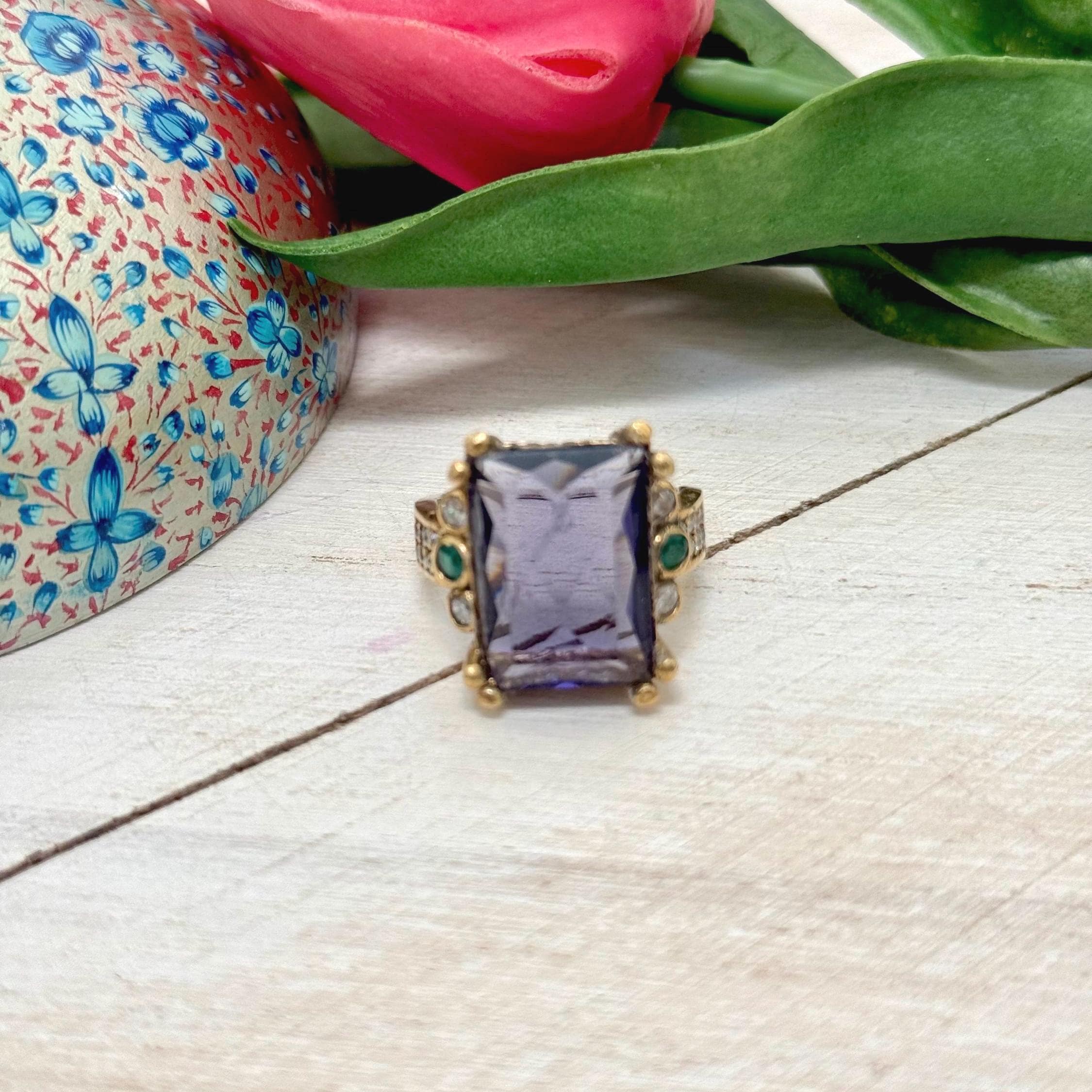 Ottoman Inspired Amethyst and Zircon Ring | 925 Sterling Silver & Brass