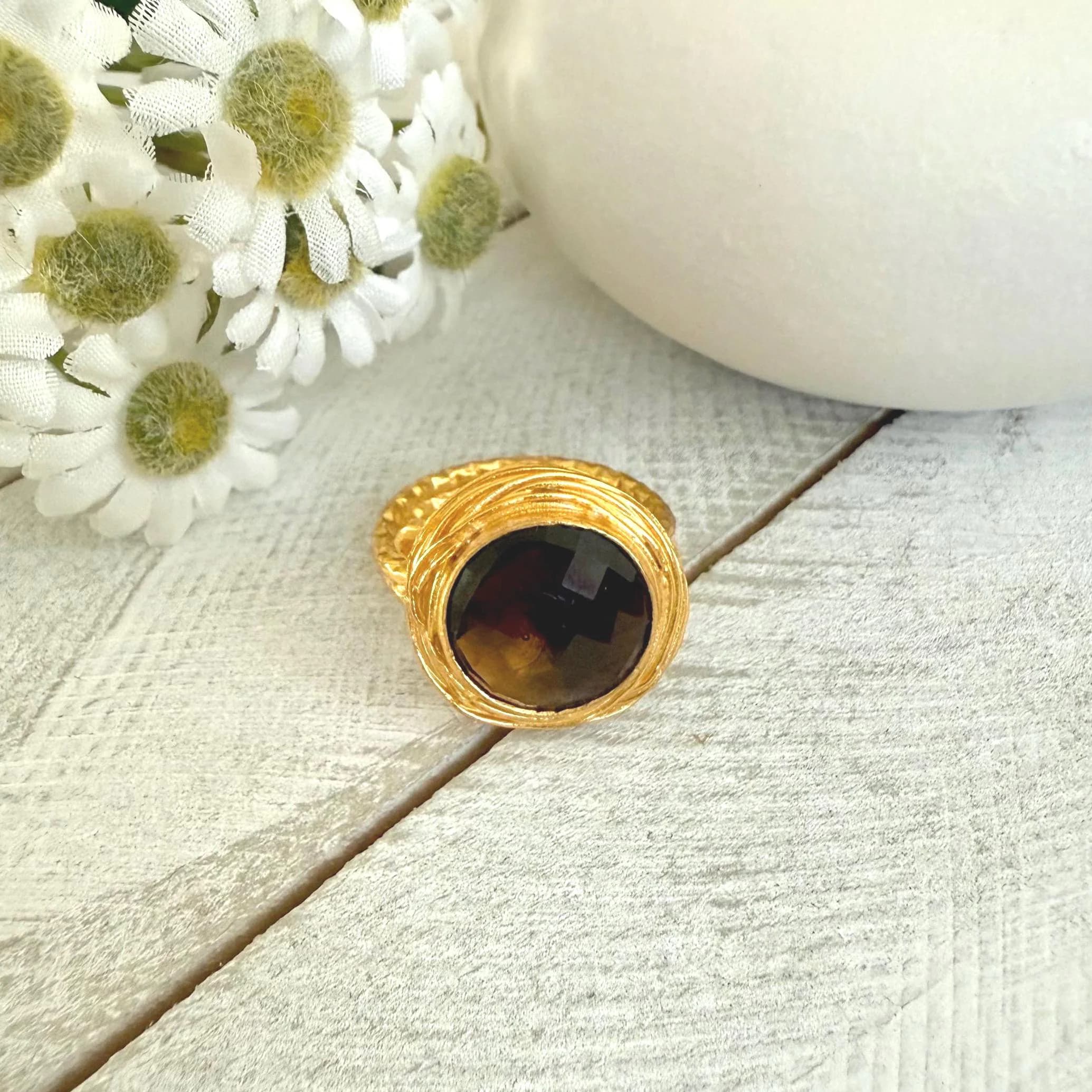 24k Gold Plated Semiprecious Dome Ring (Available in different colors)