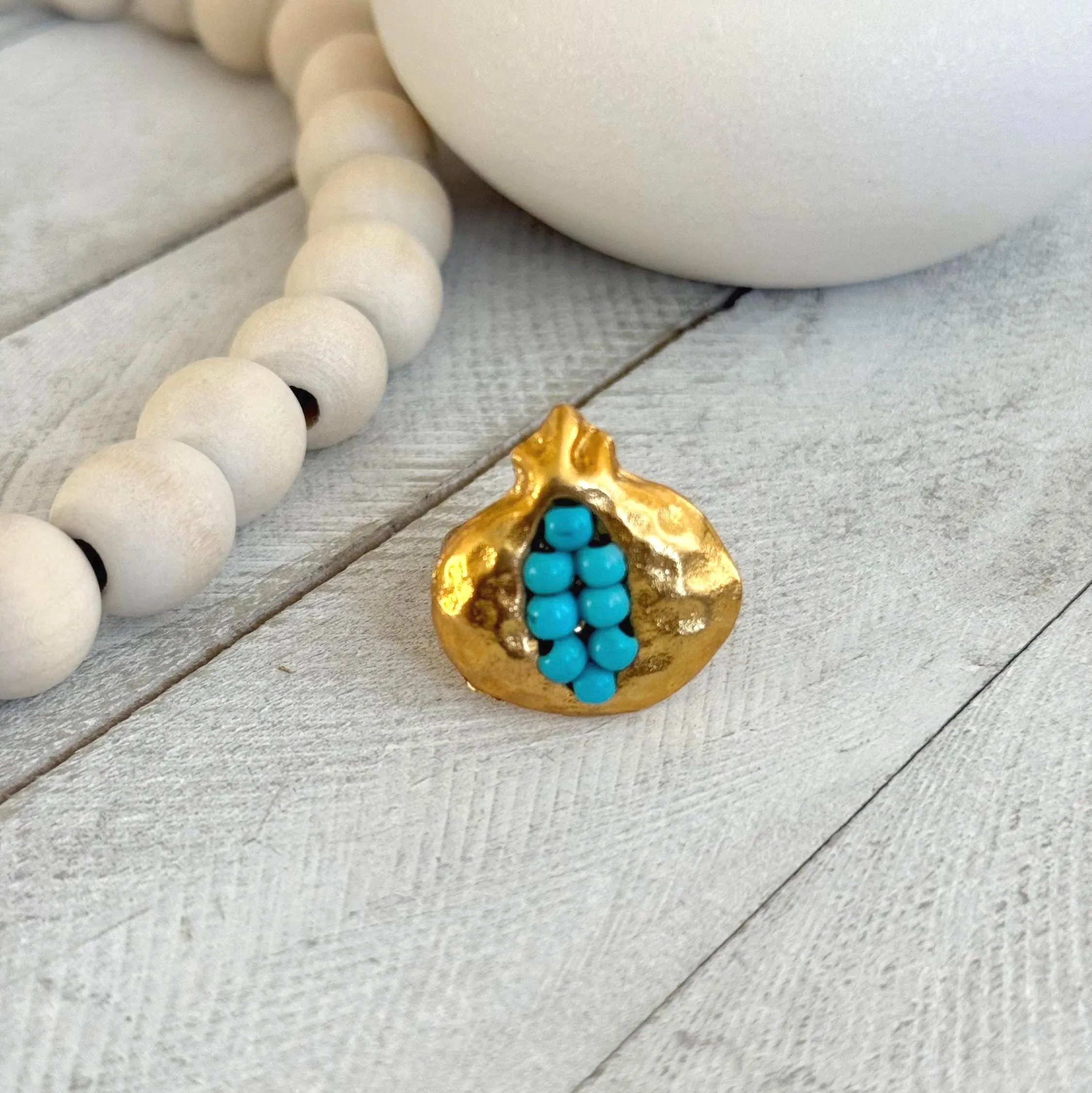 Hammered Golden Pomegranate Ring