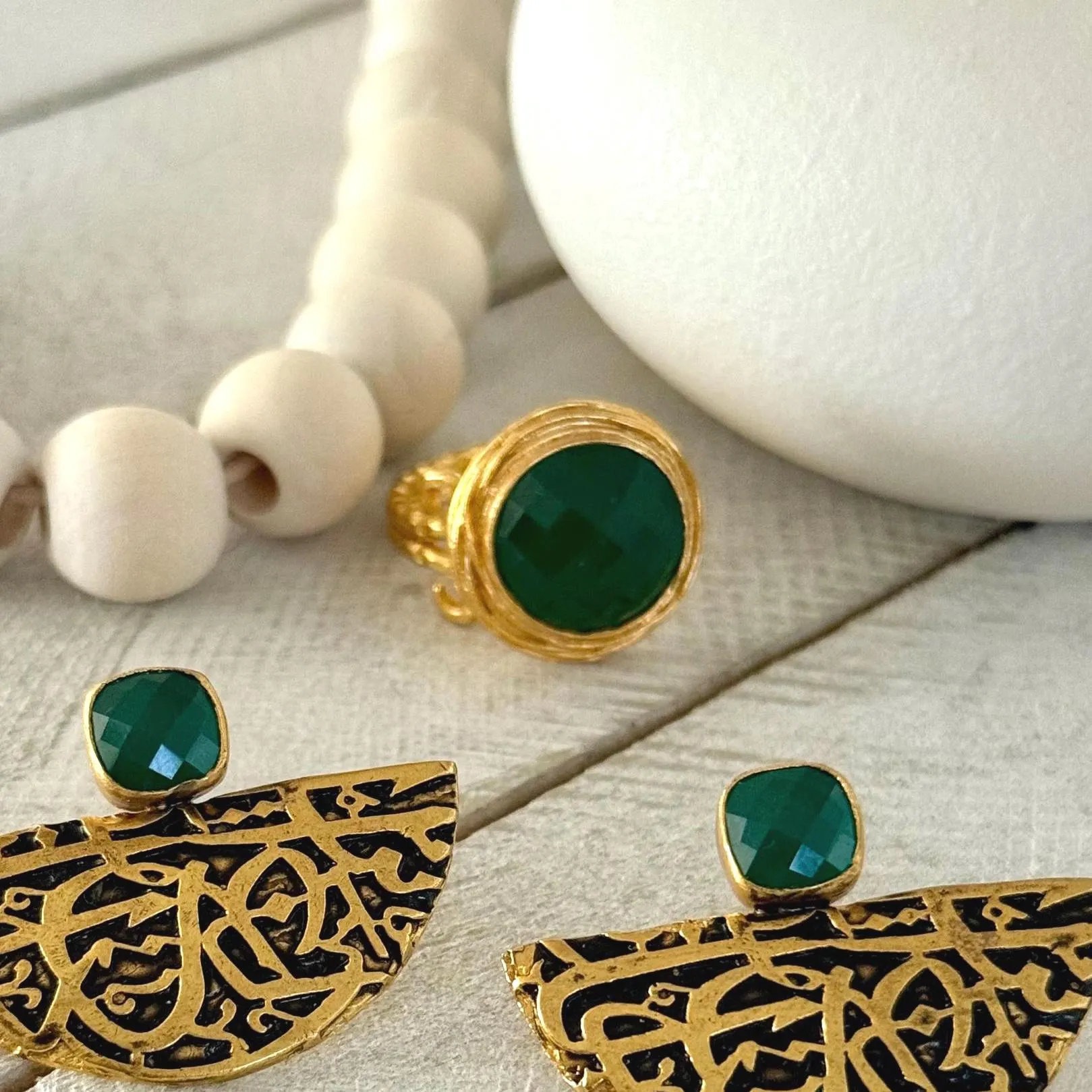 24k Gold Plated Semiprecious Dome Ring (Available in different colors) - image 3