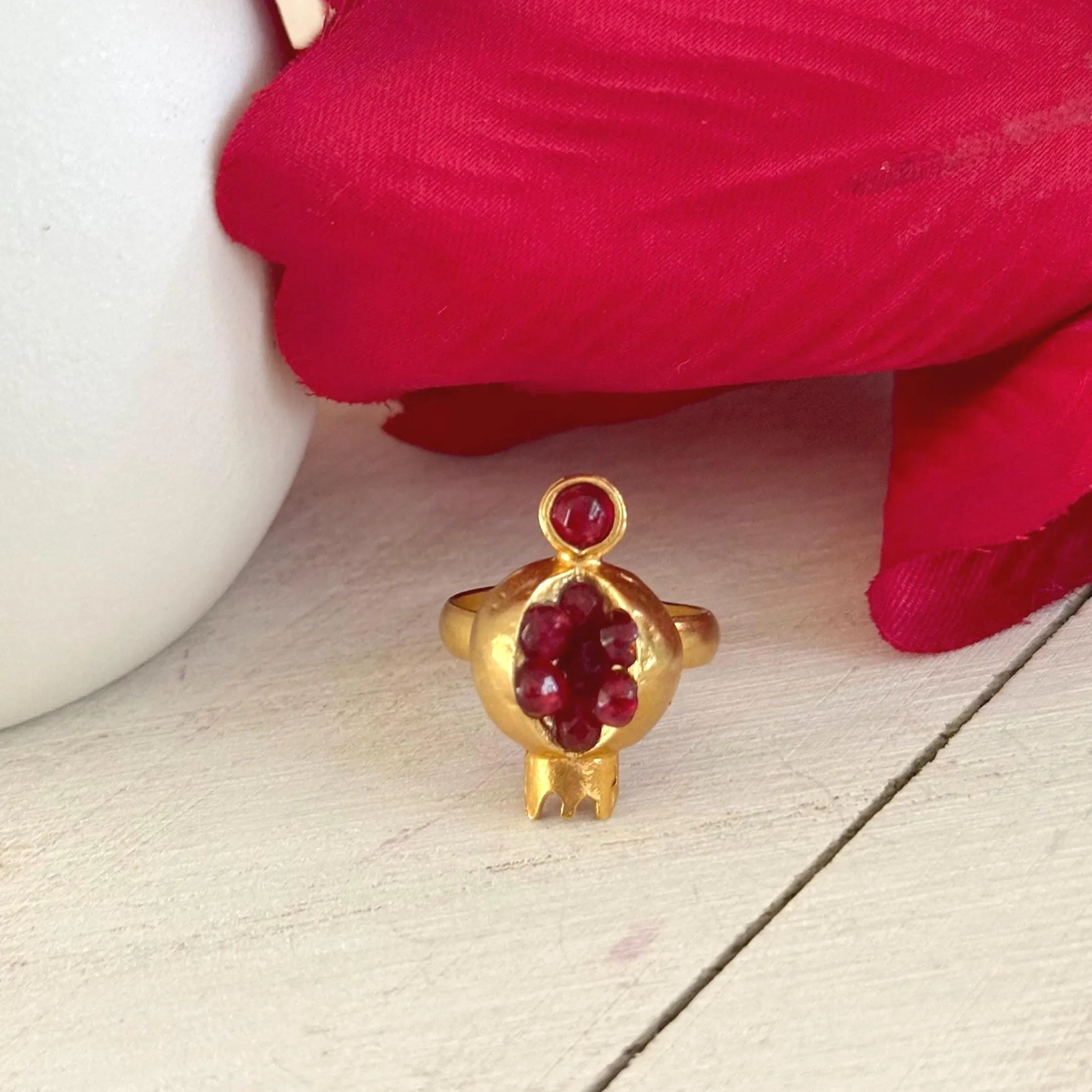 Garnet Pomegranate Ring | Adjustable Ring | Central Asian Inspired Jewelry