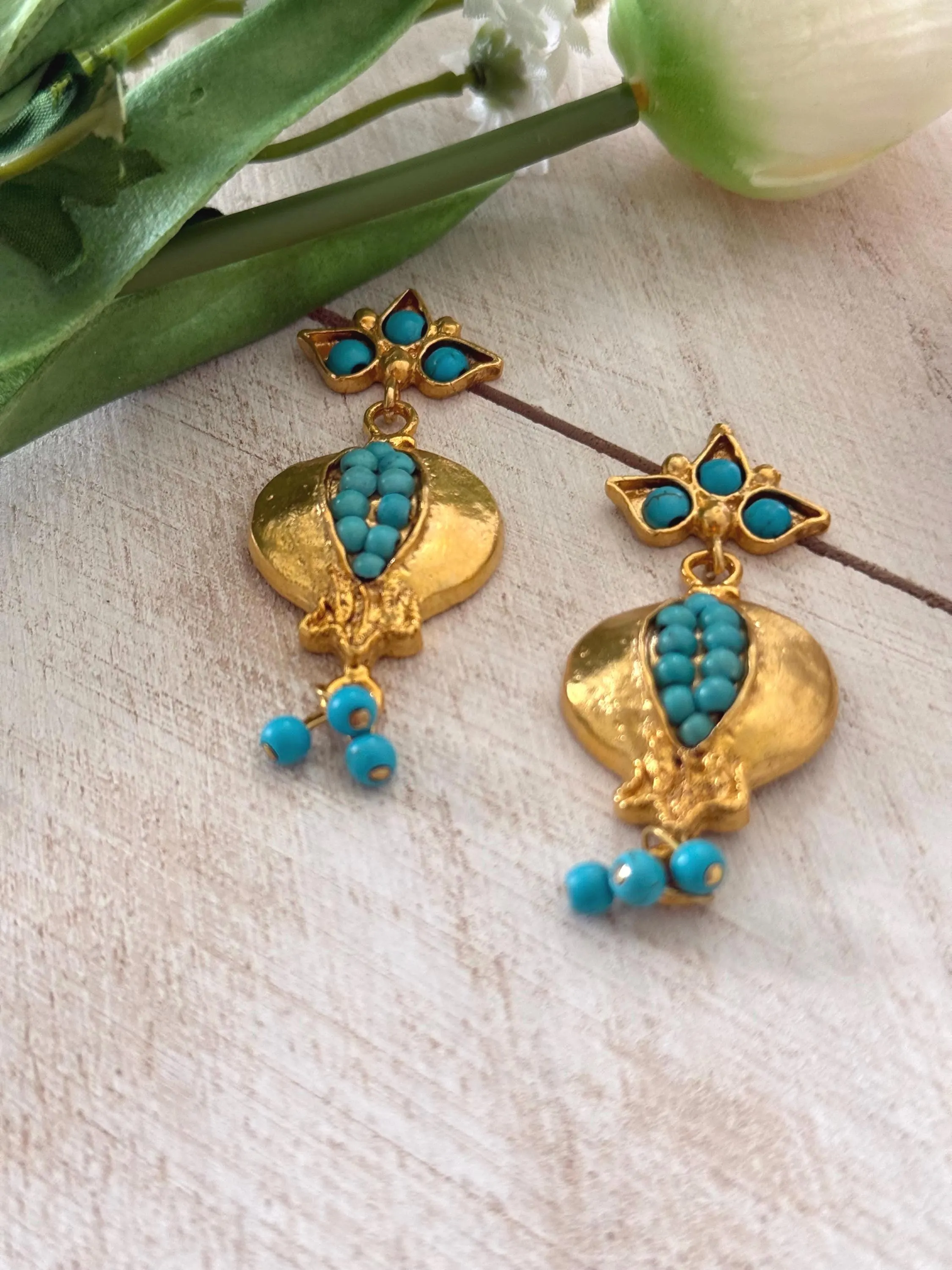 Turquoise Pomegranate Earrings - image 3