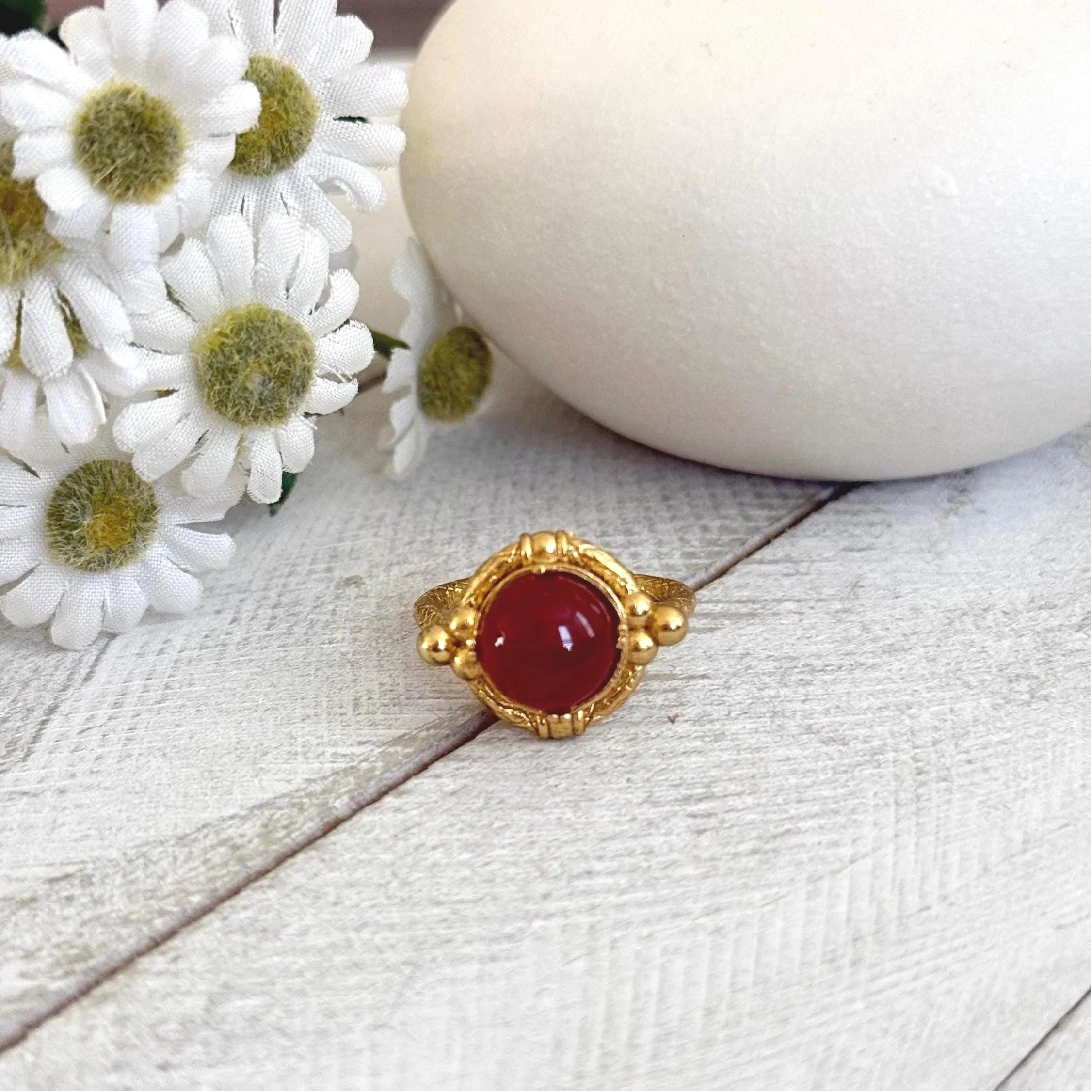24k Goldplated Semiprecious Dome Ring - image 4