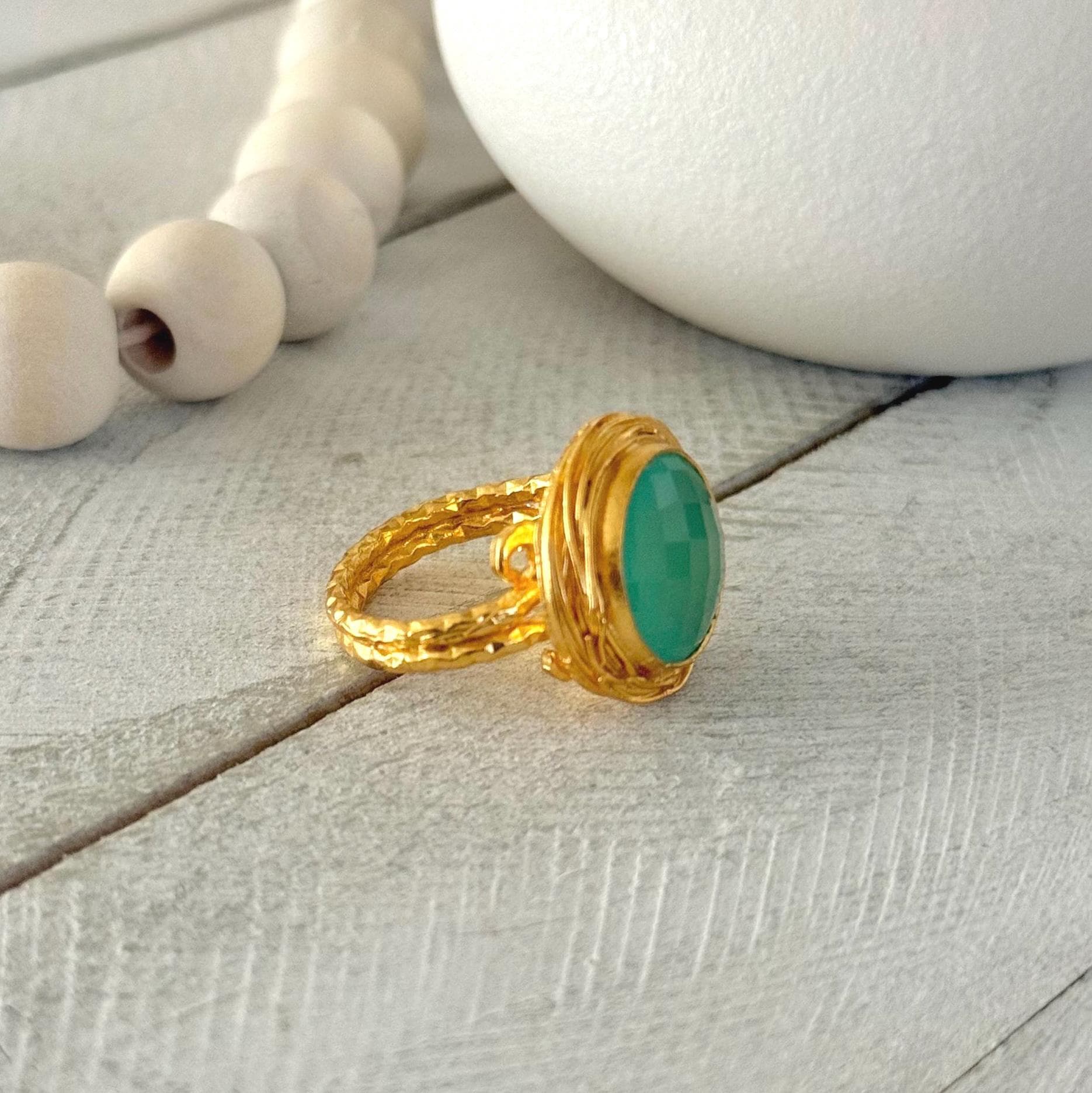 24k Gold Plated Semiprecious Dome Ring (Available in different colors) - image 5