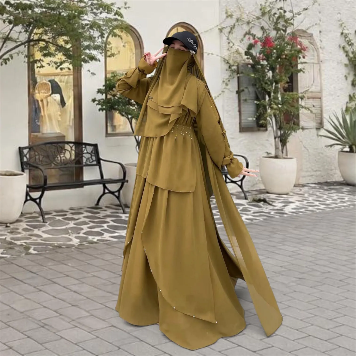 Elegant Embellished Layered Abaya – Modest Islamic Dress for Eid - image 4
