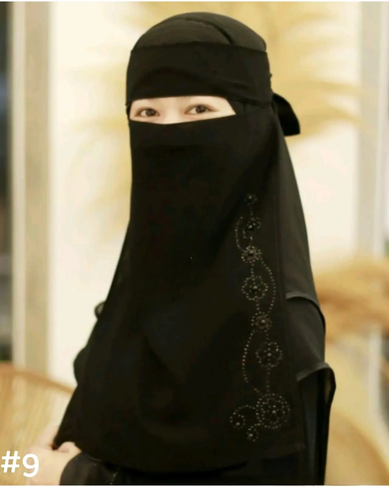 Wolfis Jet Black Niqab with Lace and Beading: Buy One Get One Free - image 4