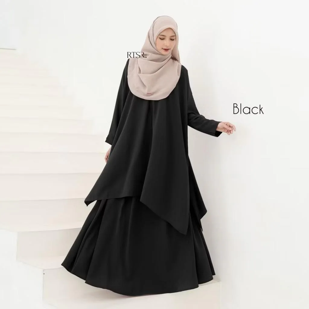 Modest Muslim Dress Set for Women, Two Piece Abaya Set, Asymmetric Tunic and Maxi Skirt, Islamic Clothing, Ramadan Eid Outfit