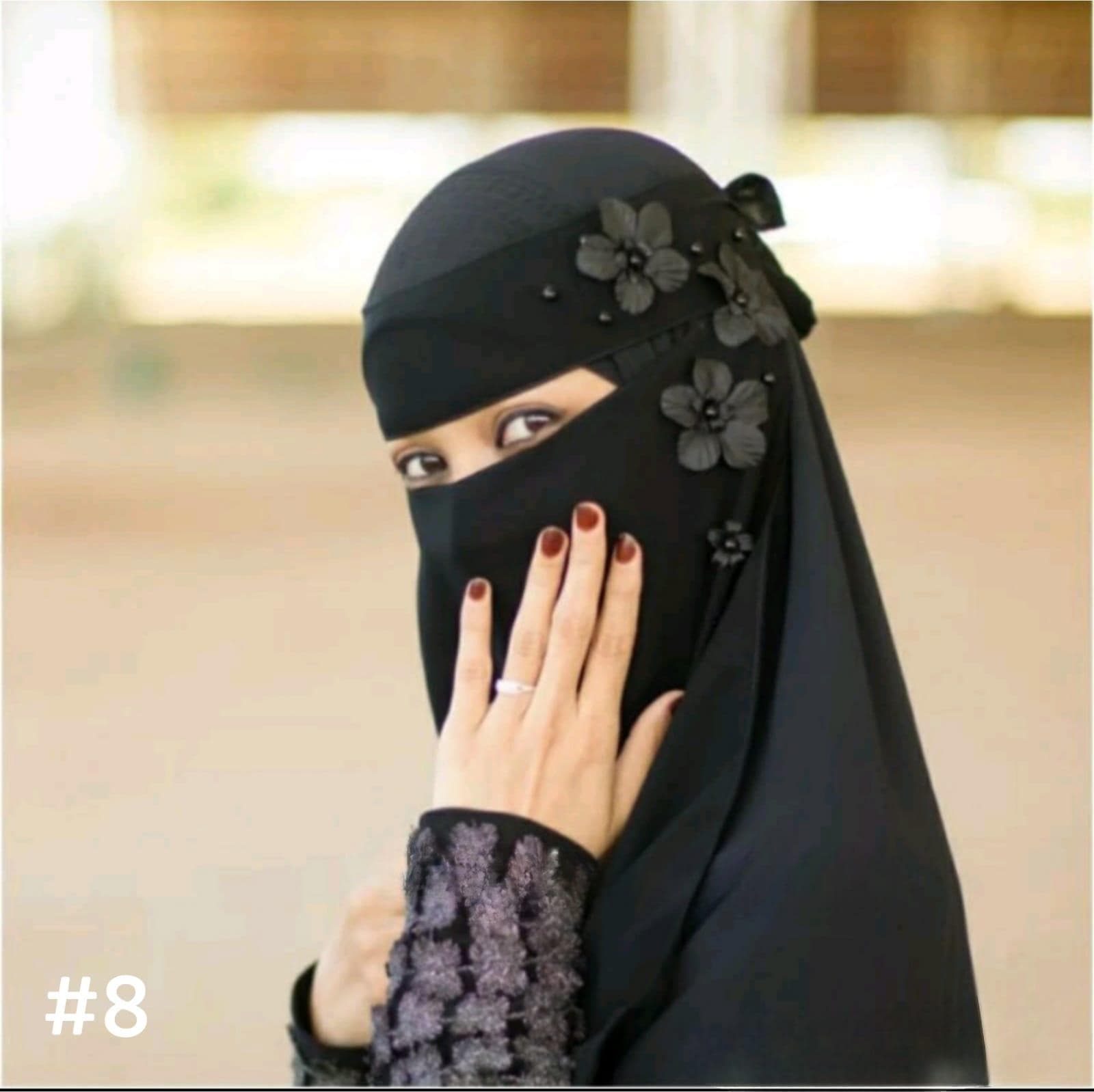 Wolfis Jet Black Niqab with Lace and Beading: Buy One Get One Free - image 3
