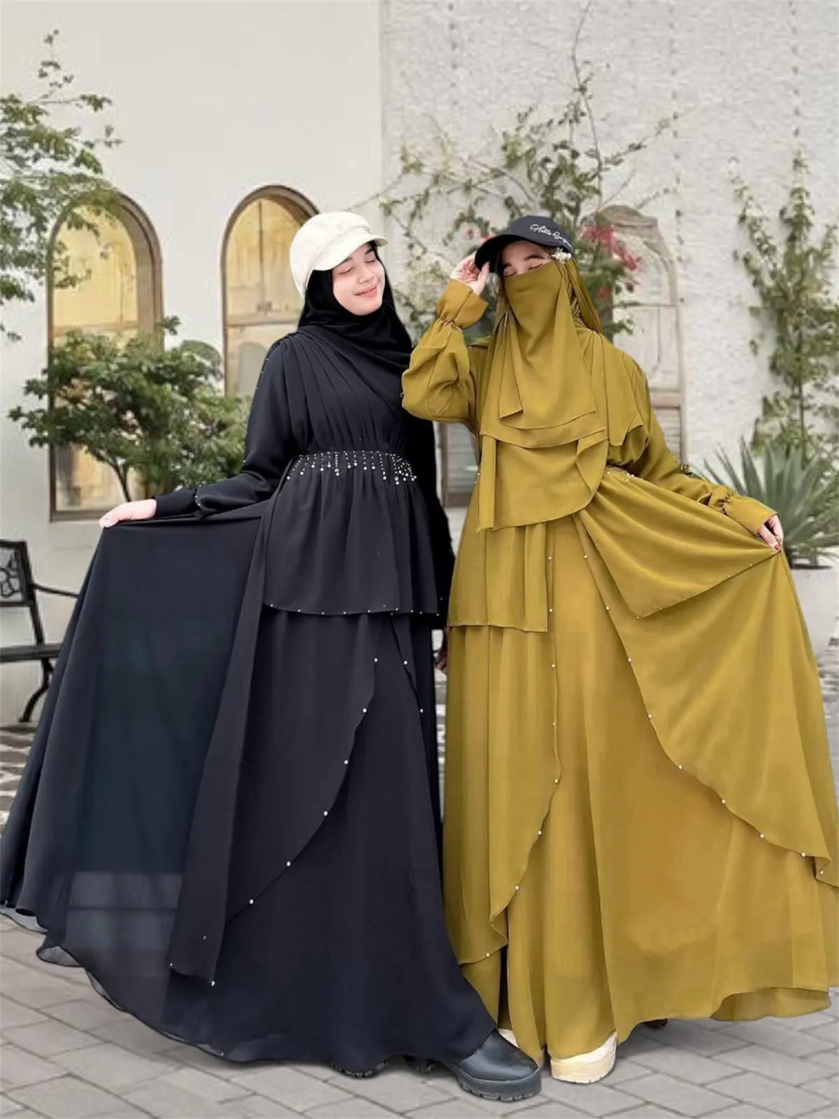 Elegant Embellished Layered Abaya – Modest Islamic Dress for Eid - image 3