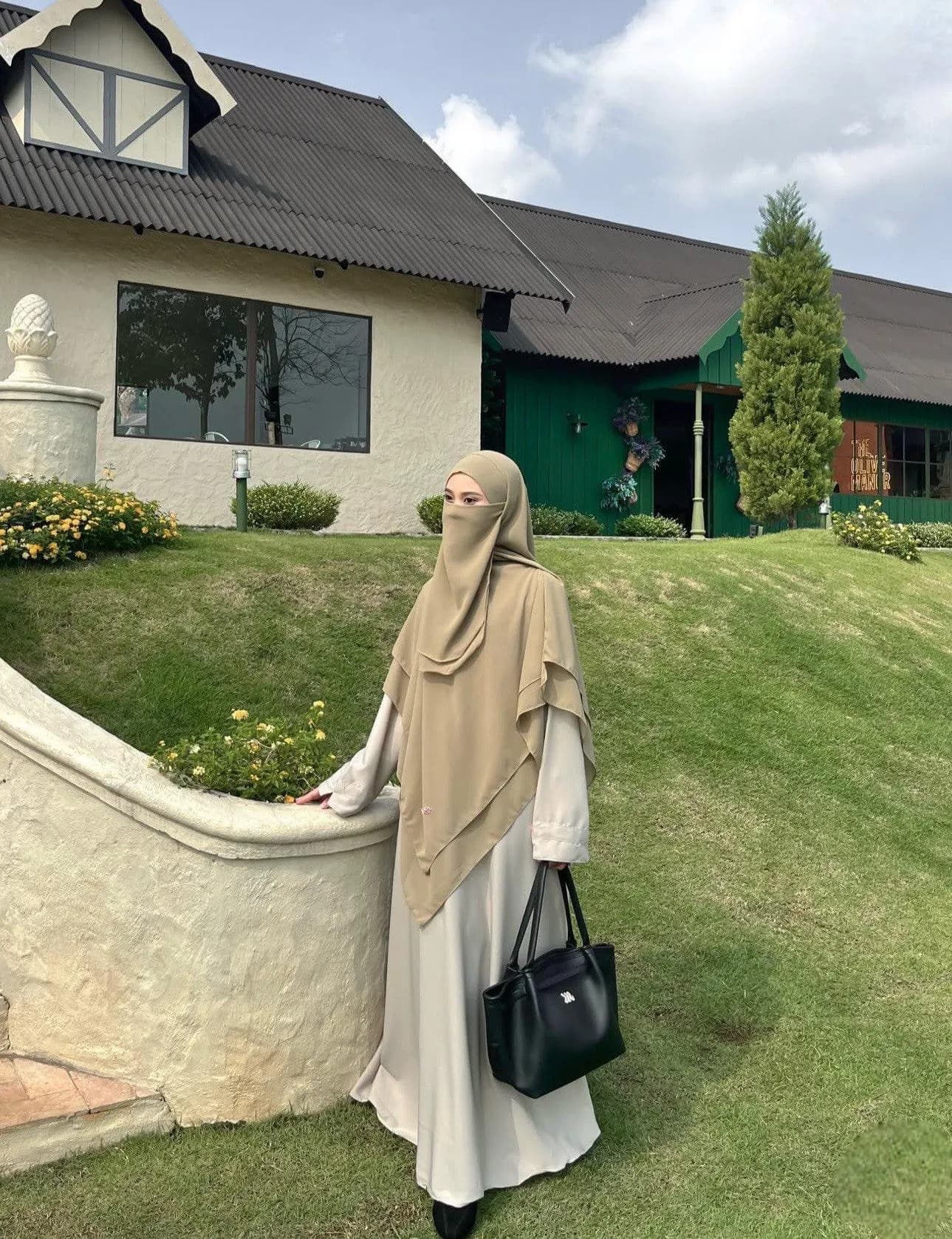 Long Layered Khimar Hijab with niqab | Modest Islamic Jilbab | Soft Chiffon Prayer Hijab | Muslim Gift