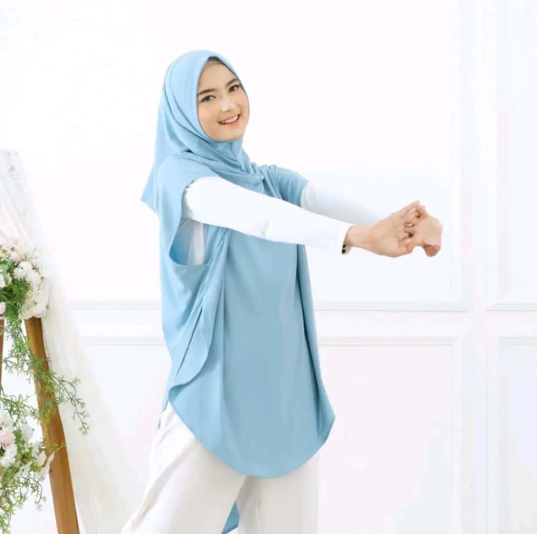 Instant sports hijab daily outer Khimar Jersey slip on Hoodie hijab Islamic head covering
