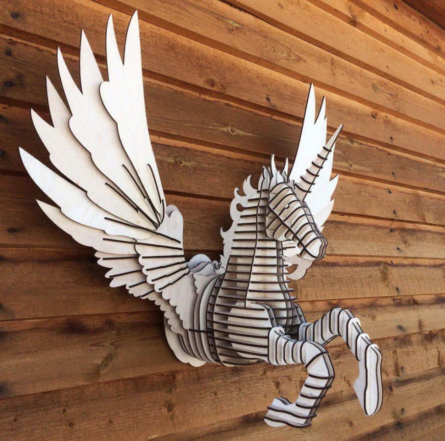 Laser Cut Pegasus Unicorn Model Wooden Wall Decor 3mm and 6 mm SVG CDR File
