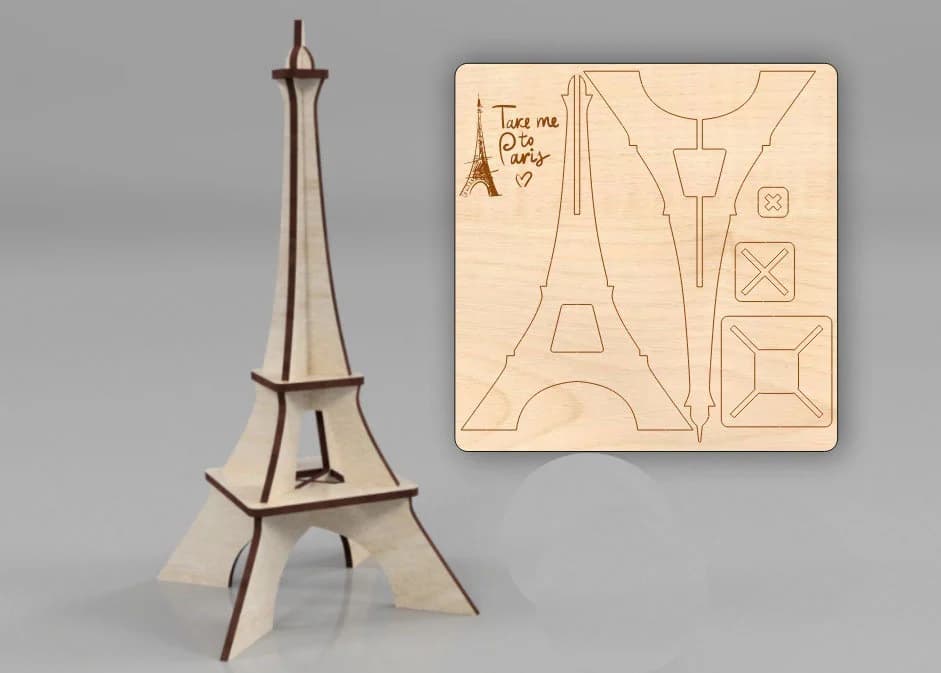 Lasercut Eiffel Tower Paris Simple  Model Decorative Wooden 3D Toy Plan 3 mm SVG File