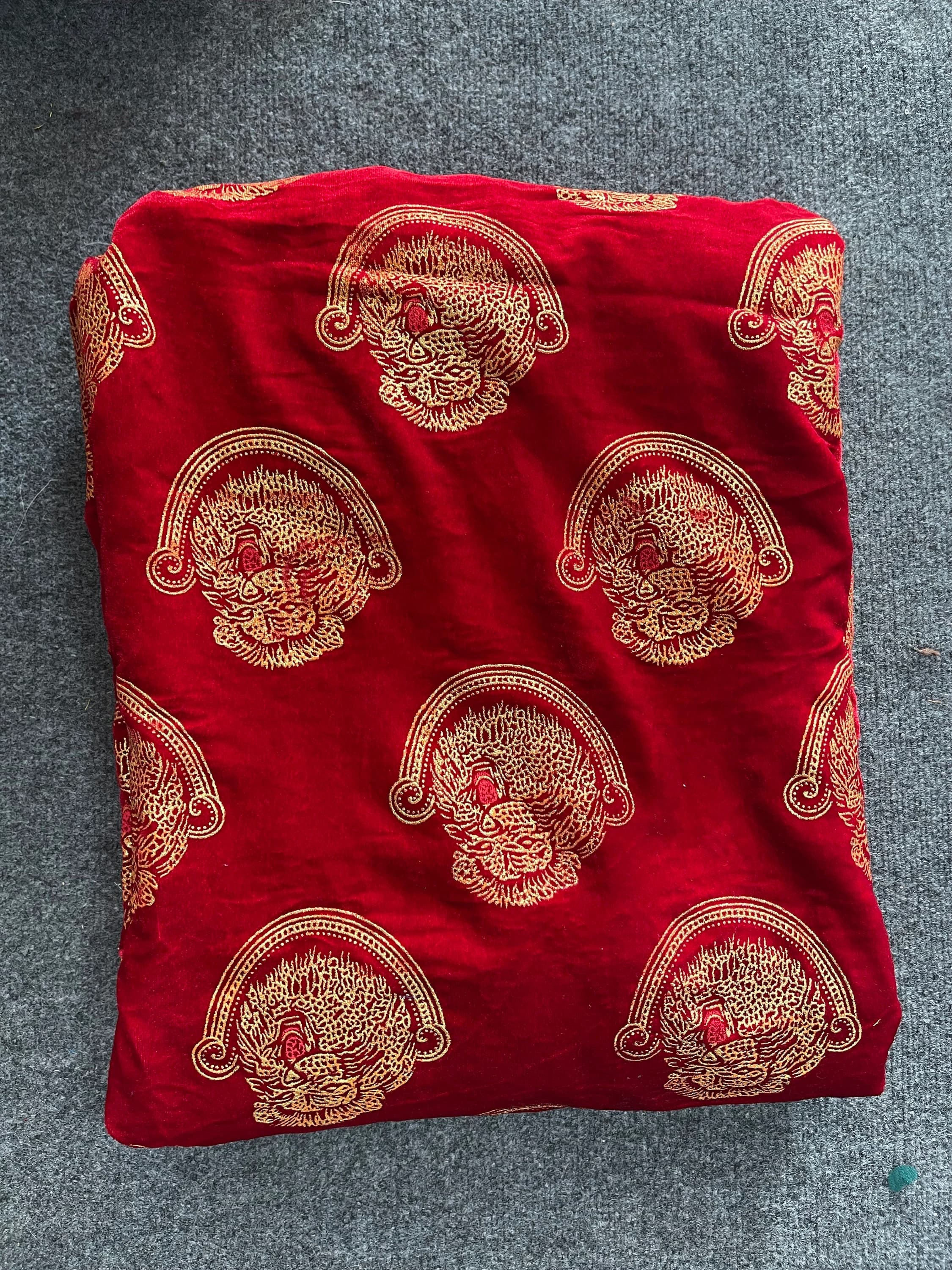 Red Isi agu velvet fabric, Royal African velvet Isi agu fabric sold per yard for Igbo Men Top, African Cultural weddings. - image 3