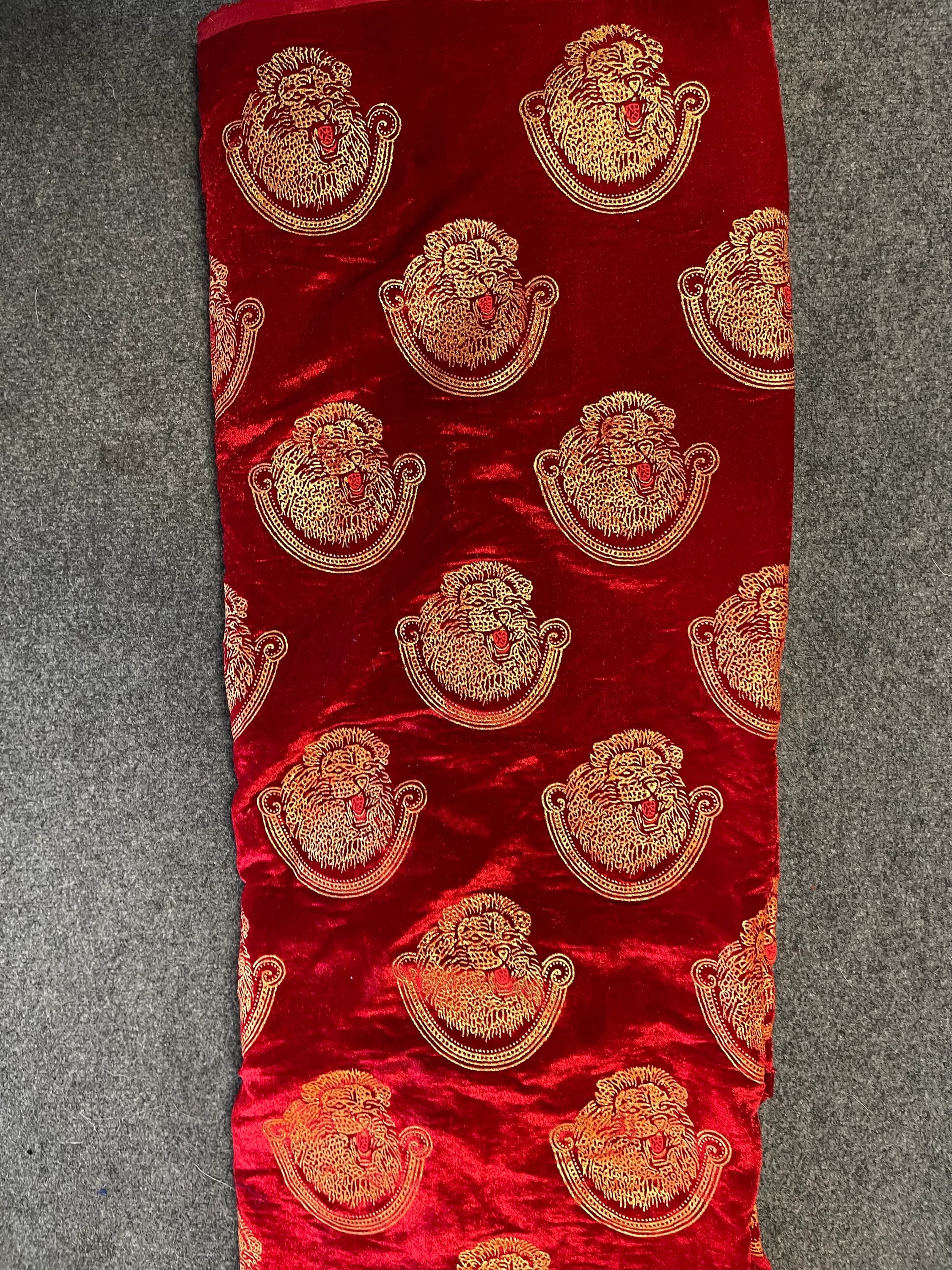 Red Isi agu velvet fabric, Royal African velvet Isi agu fabric sold per yard for Igbo Men Top, African Cultural weddings. - image 4