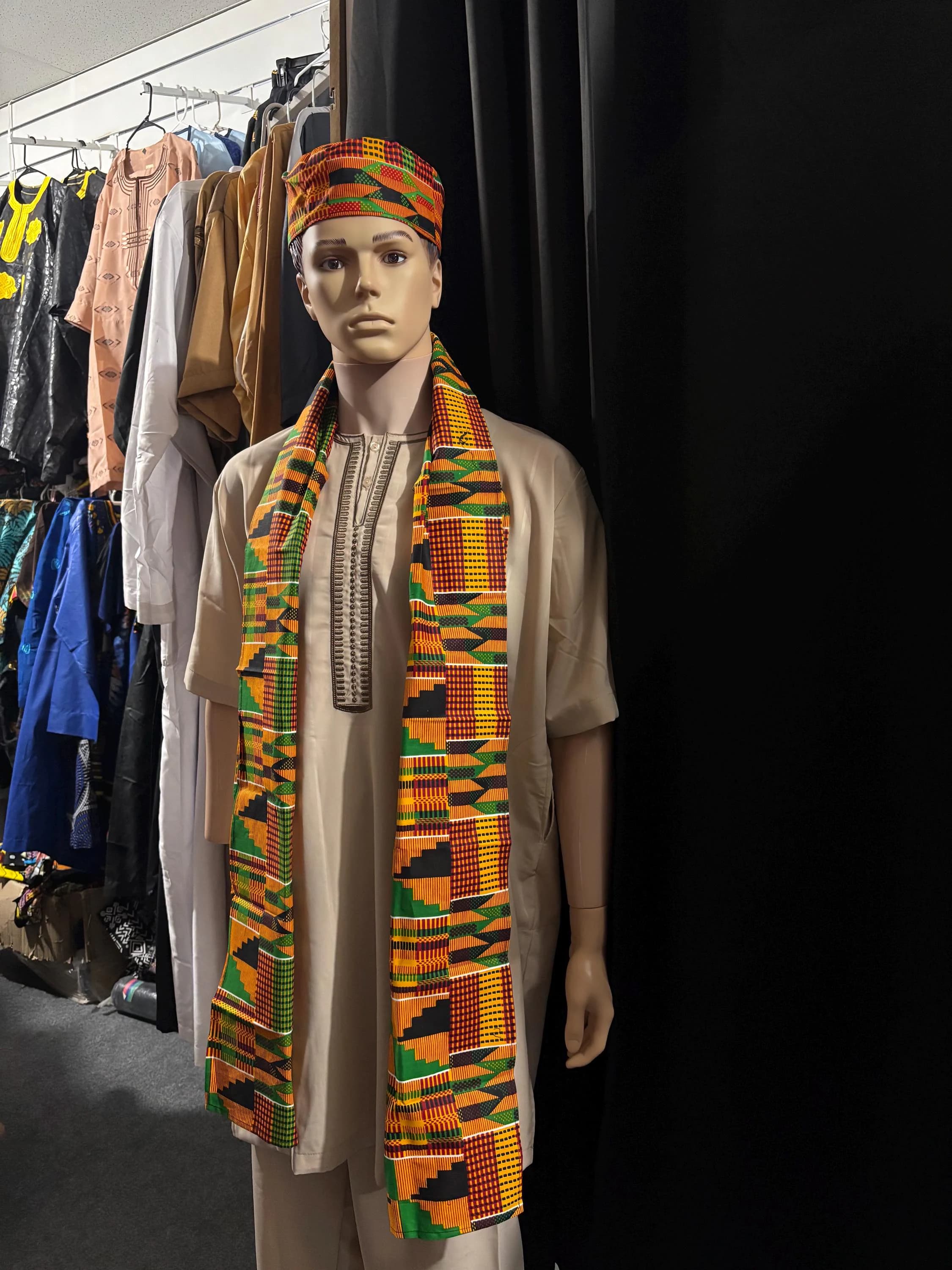 African Premium Kente Scarf/sash and hat for Unisex (Multi-Color)