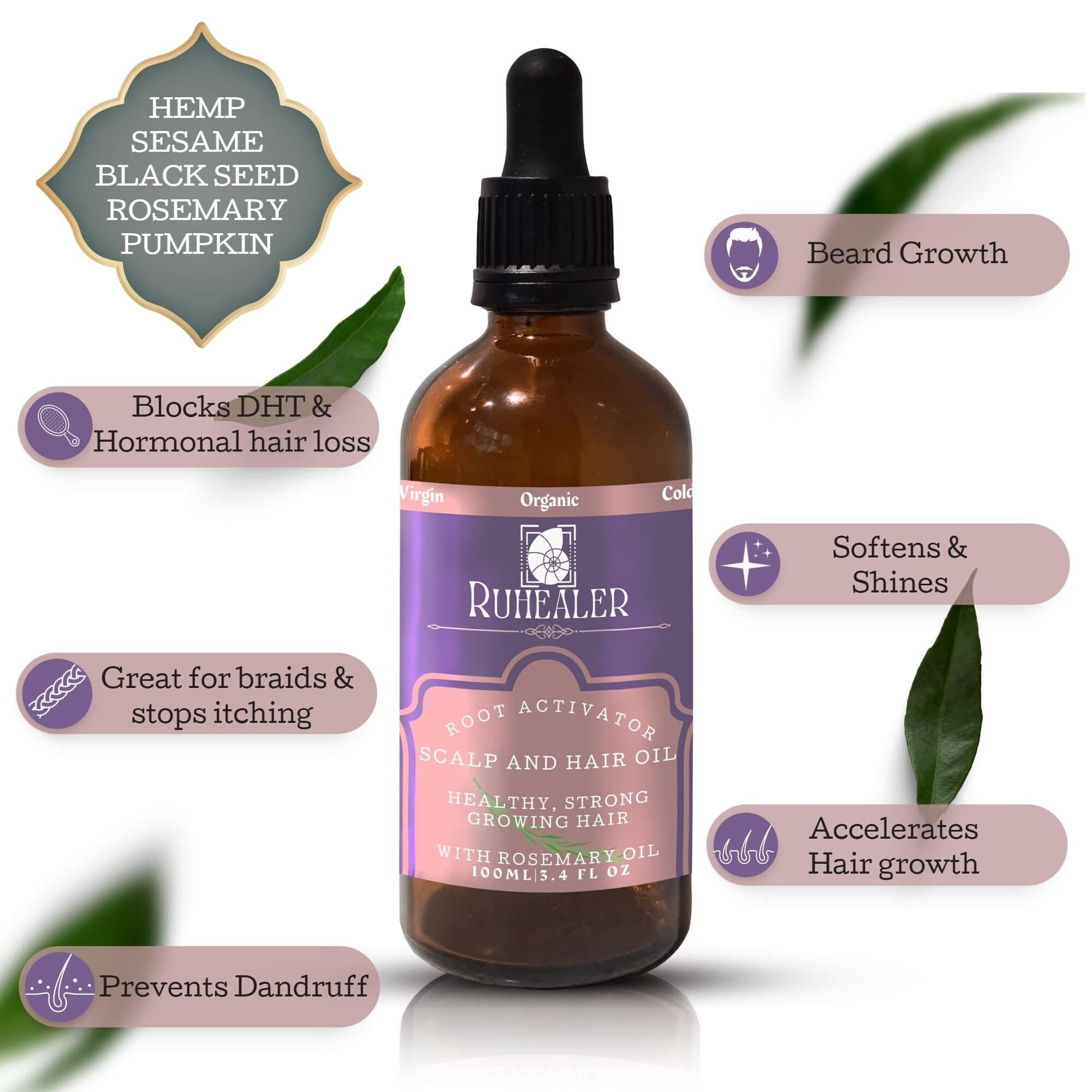 Cold Pressed Hair Growth Oil: Black Seed, Hemp, Pumpkin & Rosemary - 100ML - image 3