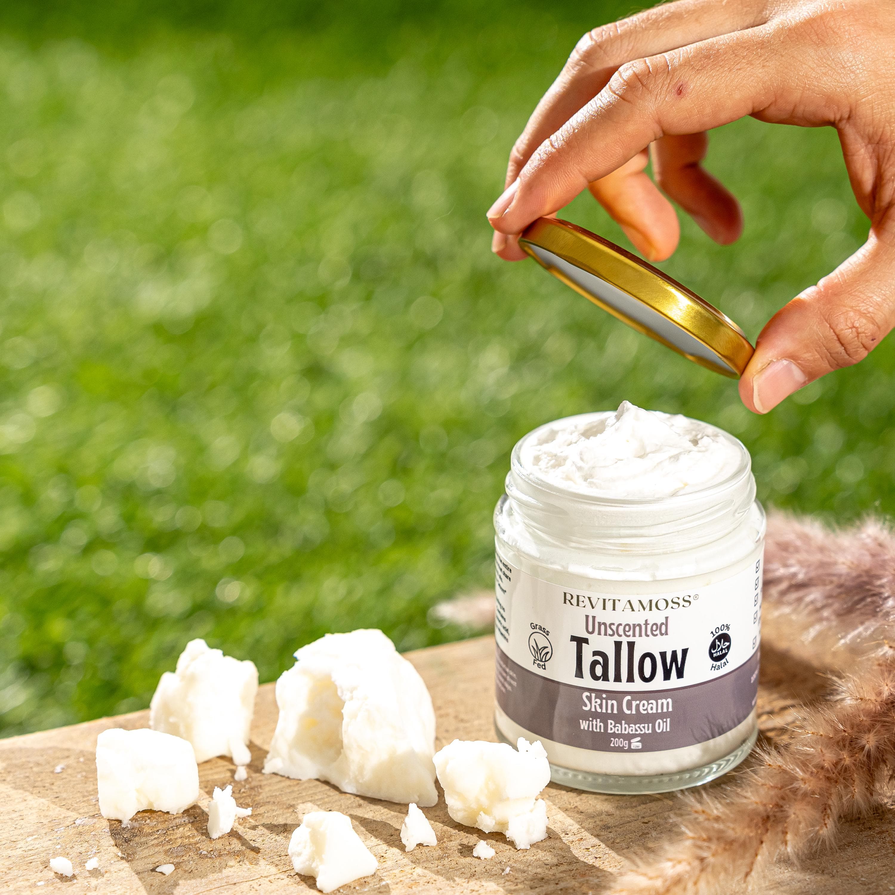 Whipped Tallow Cream | Halal Tallow | Farm Batch | 2-ingredients | Beef Tallow Moisturiser with Optional Scents | 200g Glass Jar