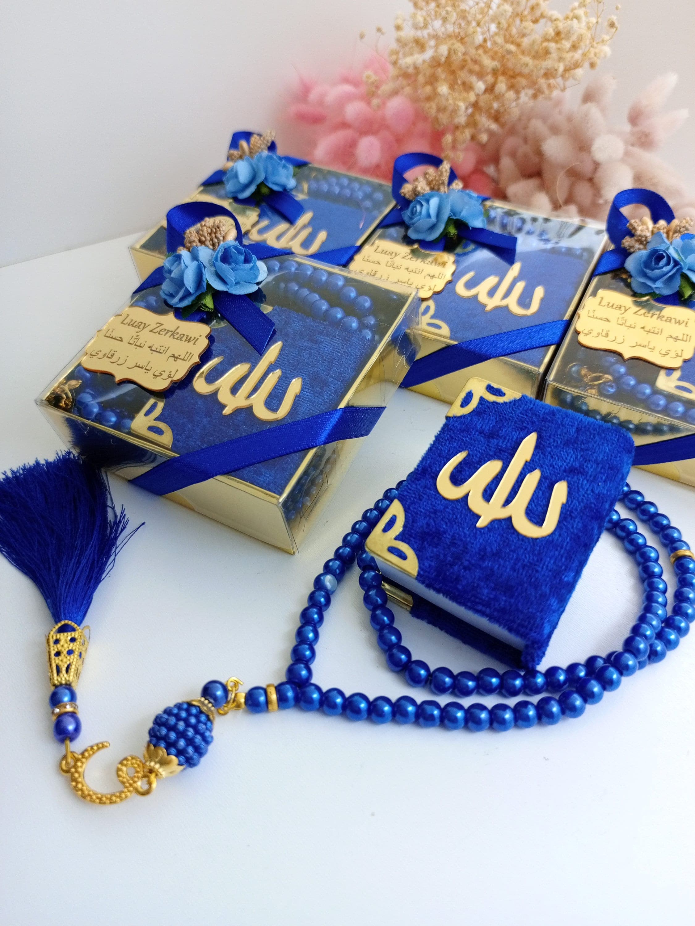 Velvet Mini Quran Gift Set | Pearl Tasbeeh, Decorated Box | Wedding favors