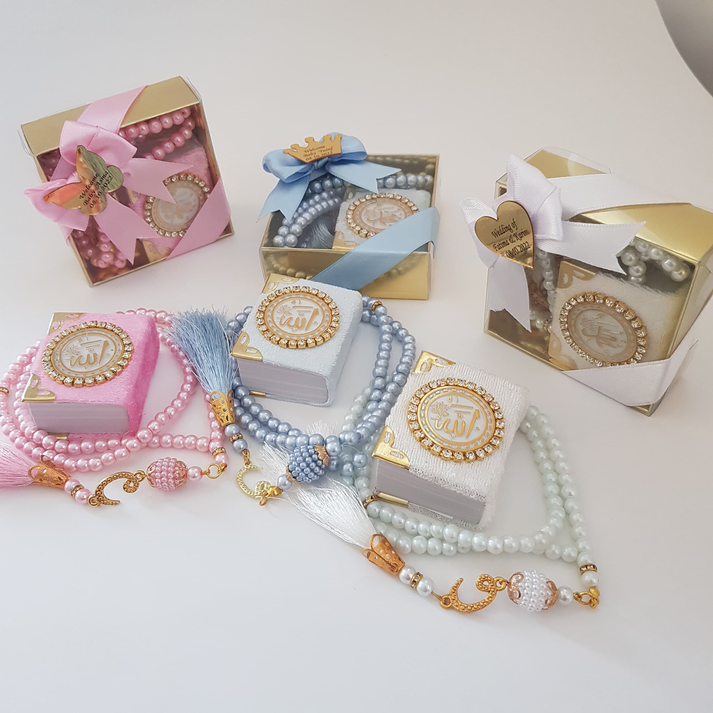 Mini Quran Gift Set | Velvet Box, Pearl Tasbeeh | Islamic Favors - image 4