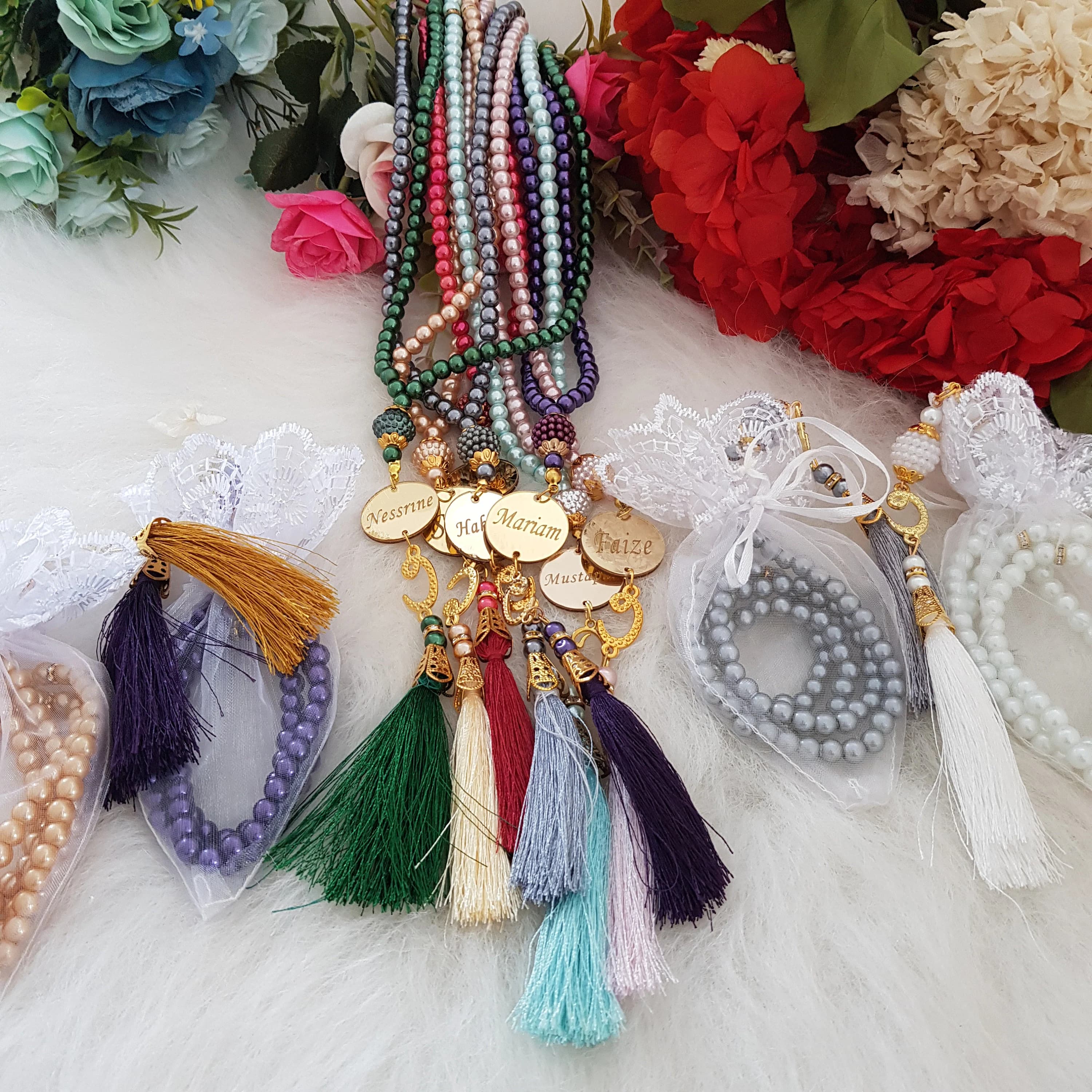 Personalized Pearl Tasbih, Muslim Prayer Beads, Eid Favors